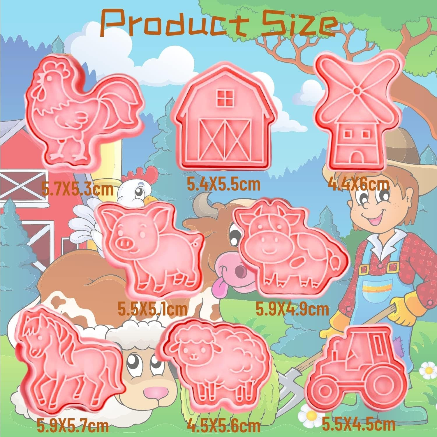 Crethinkaty Farm Animal Cookie Cutter Set-8 Plastic Cookie Stamp- Farm Animal Theme Fun Cookie Mold, Children'S Baking Set. - Small Animal image number 7