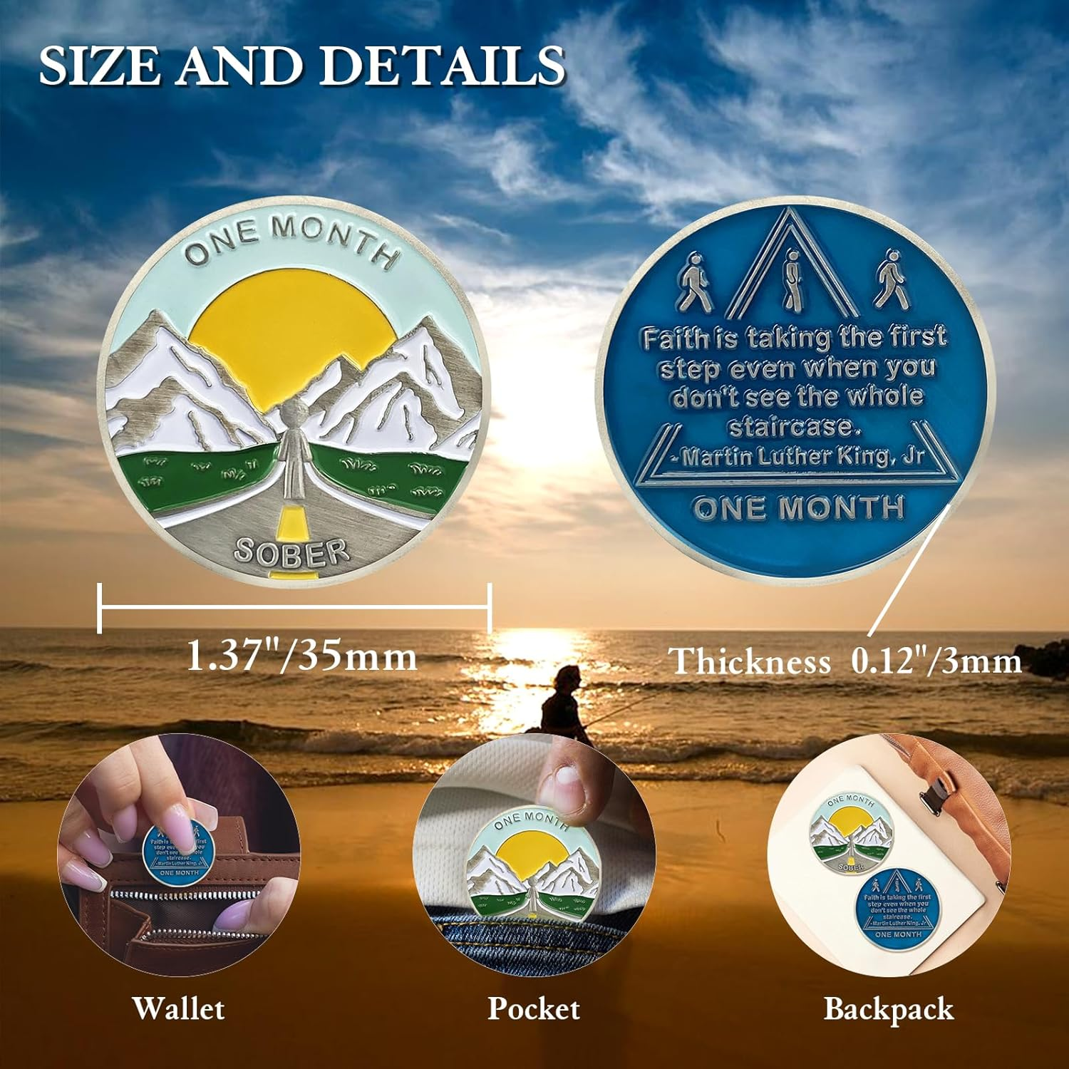 1 Month Sobriety Coin AA Chips and Medallions One Month Sobriety Chip 30 Days Sobriety Gifts for Men Women Alcoholics Anonymous Gifts Addiction Recovery Gift image number 5