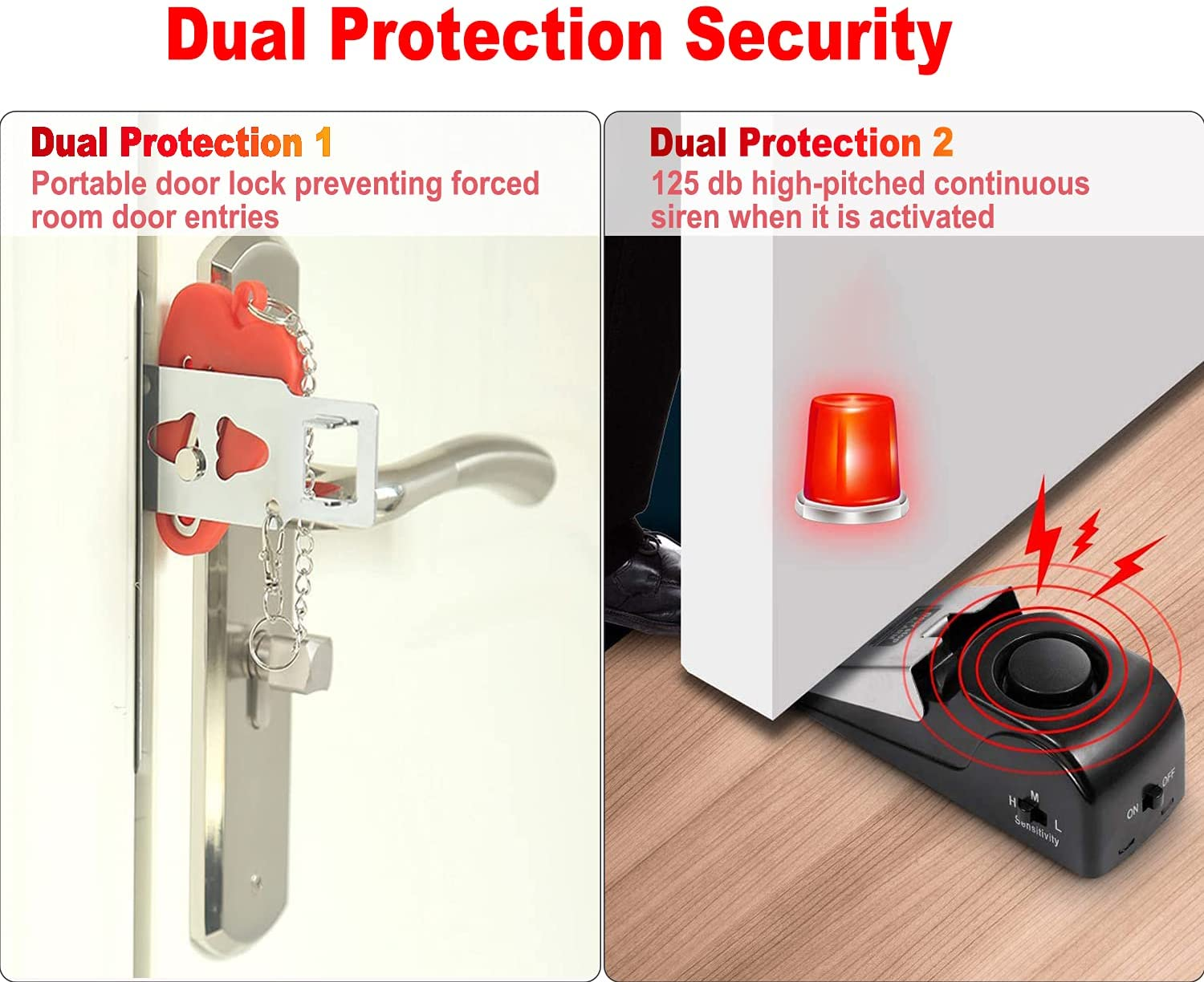 MBBEST Portable Door Lock & Door Stop Alarm,Dual Protection Security Door Kit,Door ​Security Devices Pocket Door Stopper Self Defensey Tools for Hotel Travel Home Apartment House image number 2