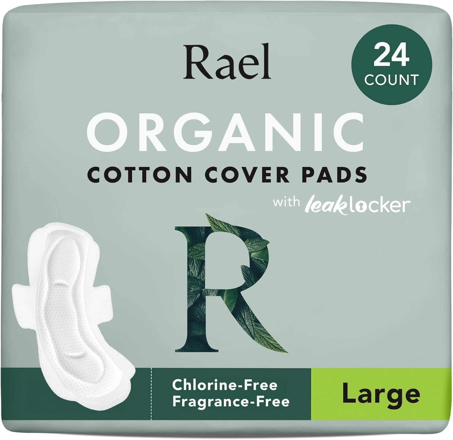 Rael Pads for Women, Organic Cotton Cover - Period Pads with Wings, Feminine Care, Sanitary Napkins, Heavy Absorbency, Unscented (Large, 24 Count) image number 2