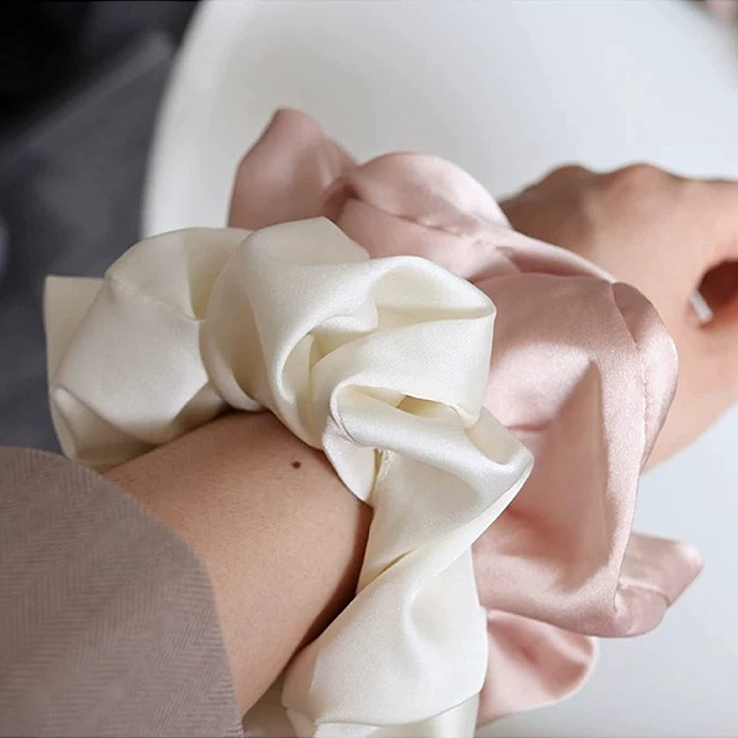 8 Pack - Silk Hair Scrunchies Set, MH MOIHSING Elastic Hair Bands Soft Hair Ties Large Ponytail Holder Bands 100% Silk Elastic Hair Bobbles Scrunchies for Women, Girls, Ladies Hair Accessories image number 4