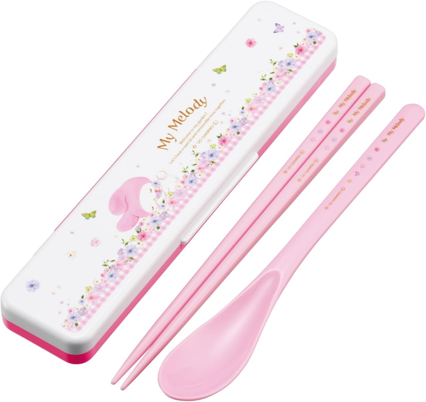 Skater CCS3SA-A Sanrio My Melody Pastel Vivid Watercolor Flower Girl Chopsticks and Spoon Set, Bento Box, for Adults, 7.1 Inches (18 Cm) image number 1