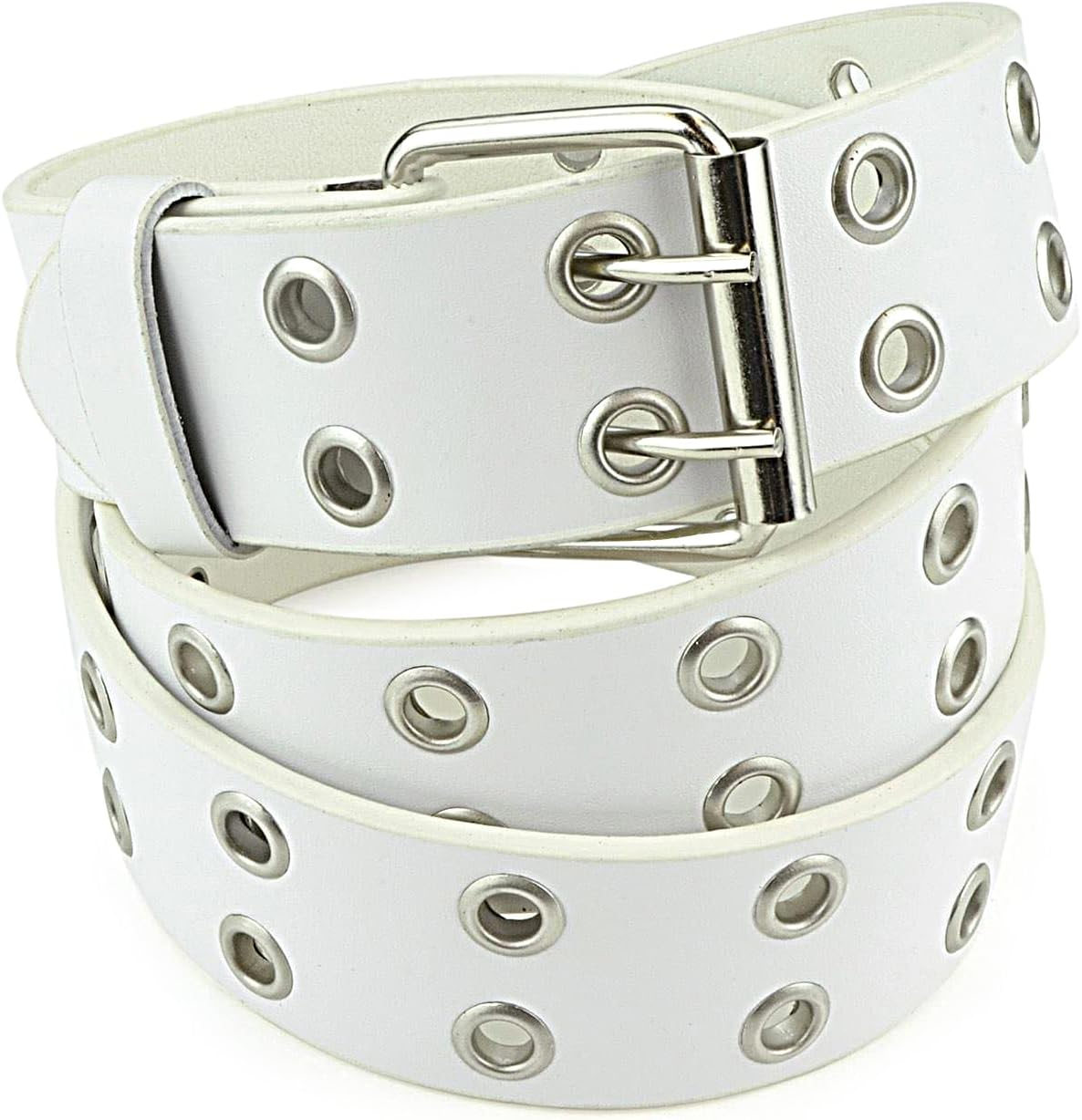 Double Grommet Leather Belt - PU Leather - Double Prong Belt Buckle - 2 Hole Grommet Belt for Women Men by Belle Donne image number 5