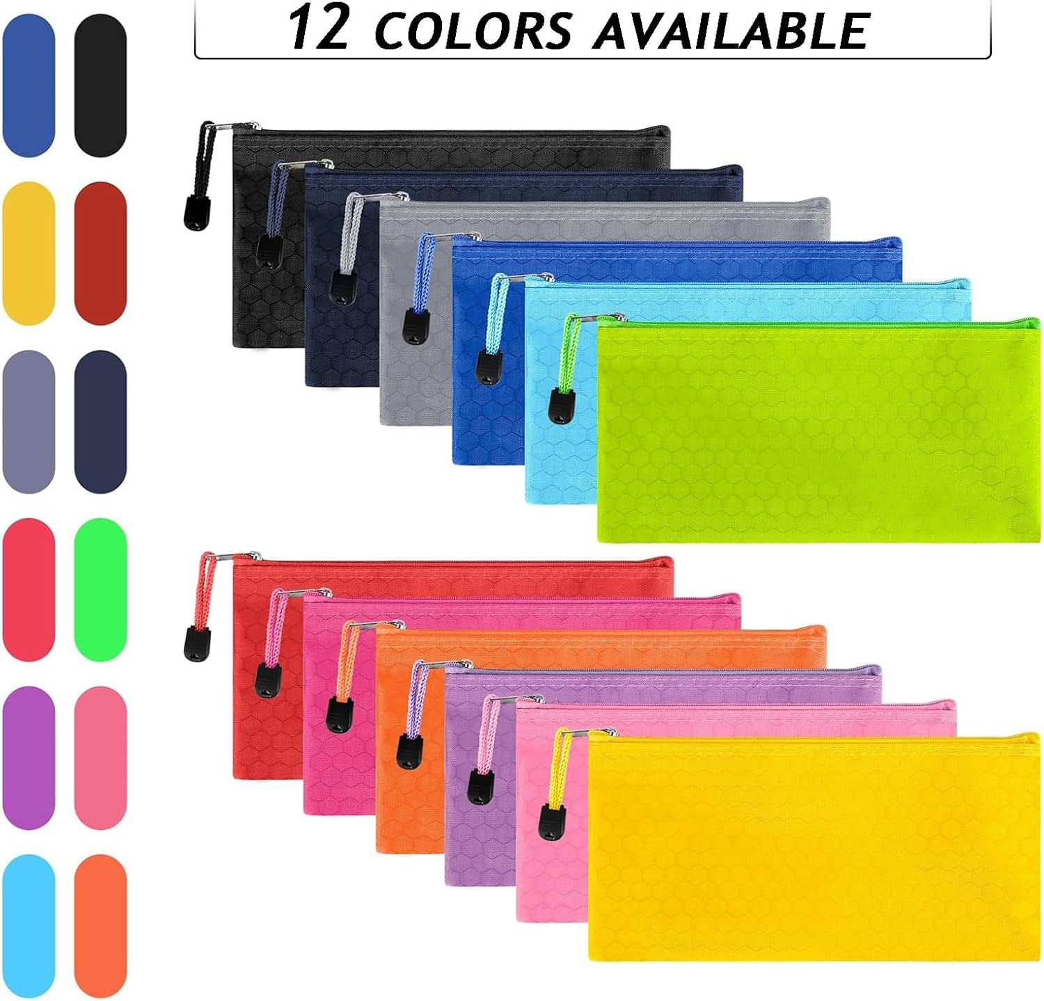 48Pcs Zipper Pencil Pouches Waterproof Pencil Cases Small Organizing Bags Pencil Pouch Bulk for Office Supplies, Kids,Cosmetics,Travel Accessories Stationery 12 Colors - 48Pcs image number 5