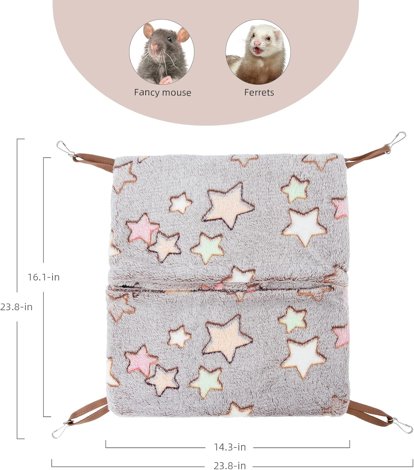 Niteangel Hanging Hammock Nap Sack Swing Bag Pet Sleeper for Ferret Rat Sugar Glider and Other Small Animals (Cream, Star) image number 3
