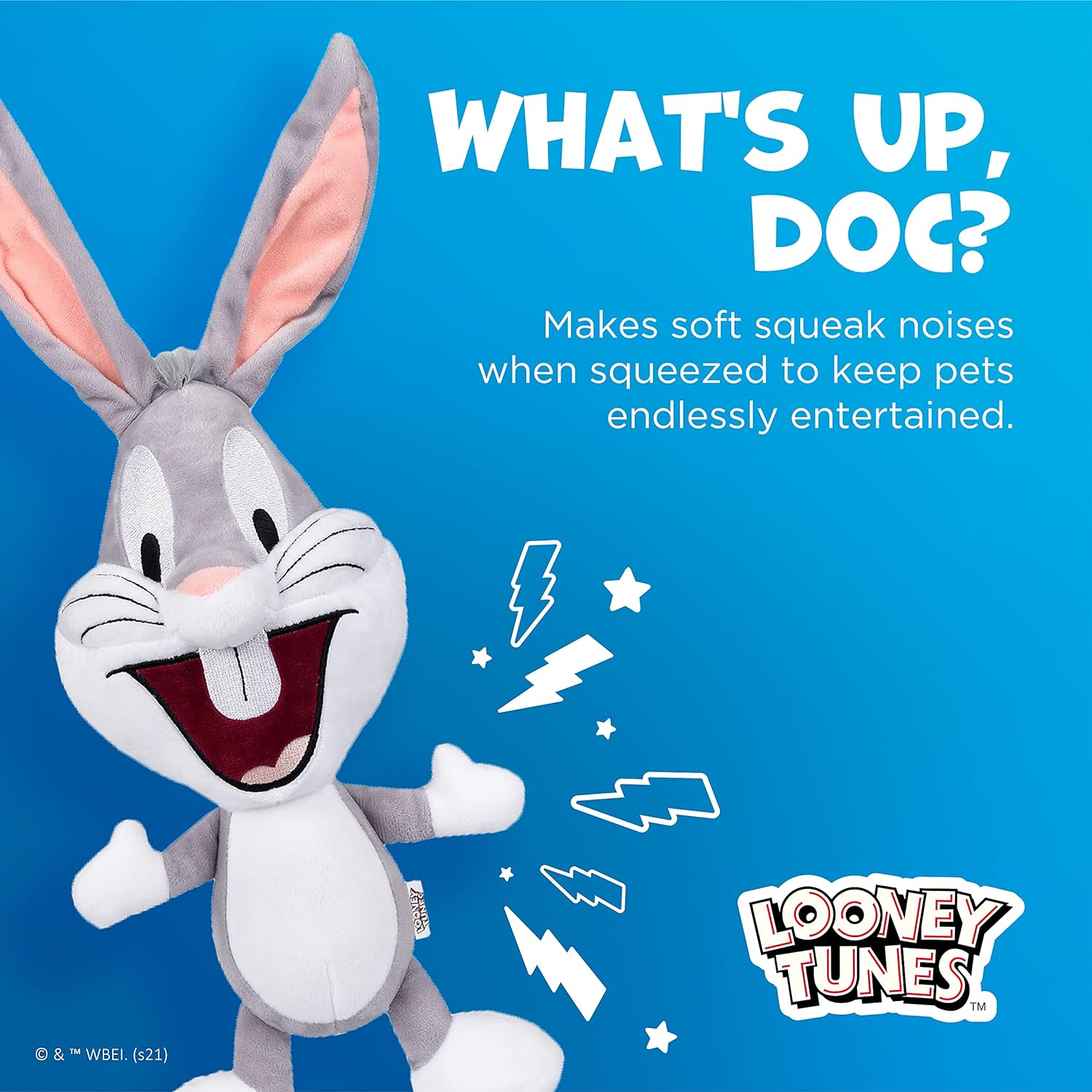 LOONEY TUNES for Pets Bugs Bunny Big Head Plush Dog Toy | Stuffed Animal for Dogs, Plush Figure Dog Chew Toy, Officially Licensed from Warner Bros - 12 Inch Jumbo Size Dog Toy