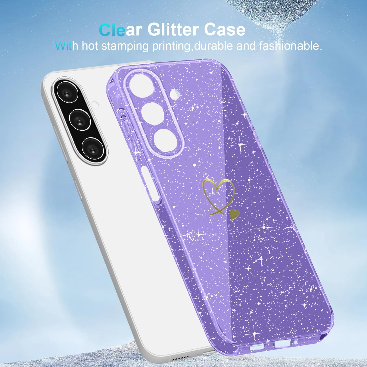 Crisant Mobile Phone Case Compatible with Samsung Galaxy A17 4G / 5G with 3 Pieces Screen Protector, Soft TPU Anti-Fingerprint Case, Glitter and Fall Protection Protective Case (Purple) image number 3