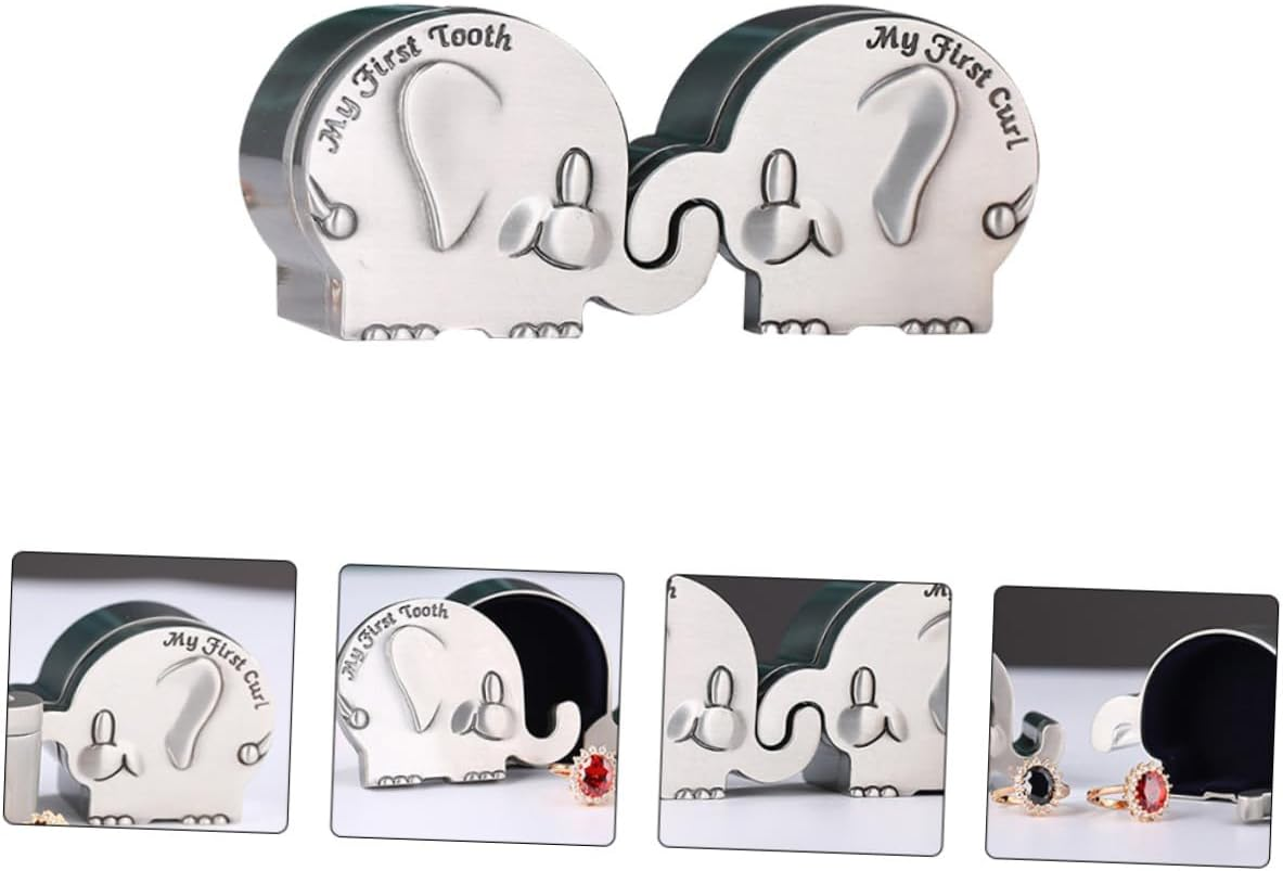 Yardwe Metallic Elephant Shape Keepsake Box for Newborns My First Tooth and Curl Storage Smooth Surface Hair and Teeth Organizer Christening and Birthday image number 2