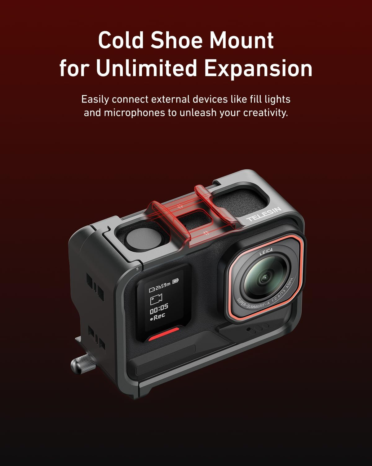 TELESIN Aluminum Alloy Protective Frame Case for Insta 360 Ace Pro2/Ace Pro/Ace, Quick-Release Metal Cage Protective Frame Housing Sleeve with 1/4" Screw and Cold Shoe, Ace Pro/Ace Accessories image number 3