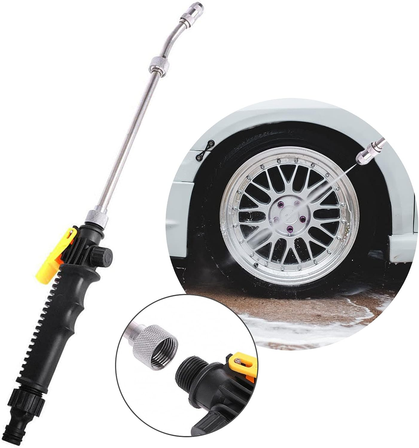 2-In-1 High Pressure Washer Adjustable Nozzles Detachable Hose Fit Standard Hose Car Washing Wand Er Black & Silver image number 2