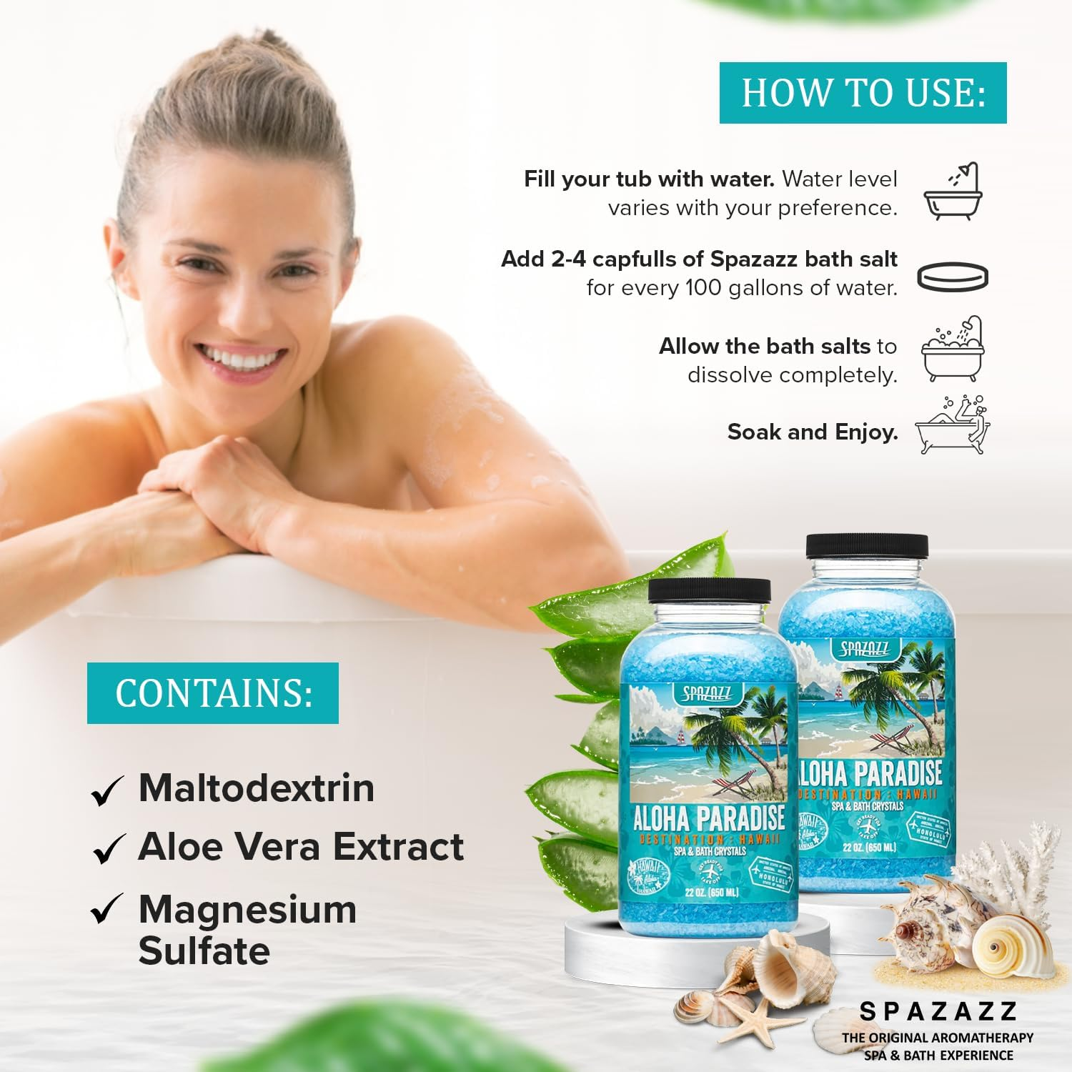 Spazazz SZCH SPZ-303 Hawaii Aloha Paradise Destination Crystals Container, 22 Oz. Aromatherapy, Blue image number 5