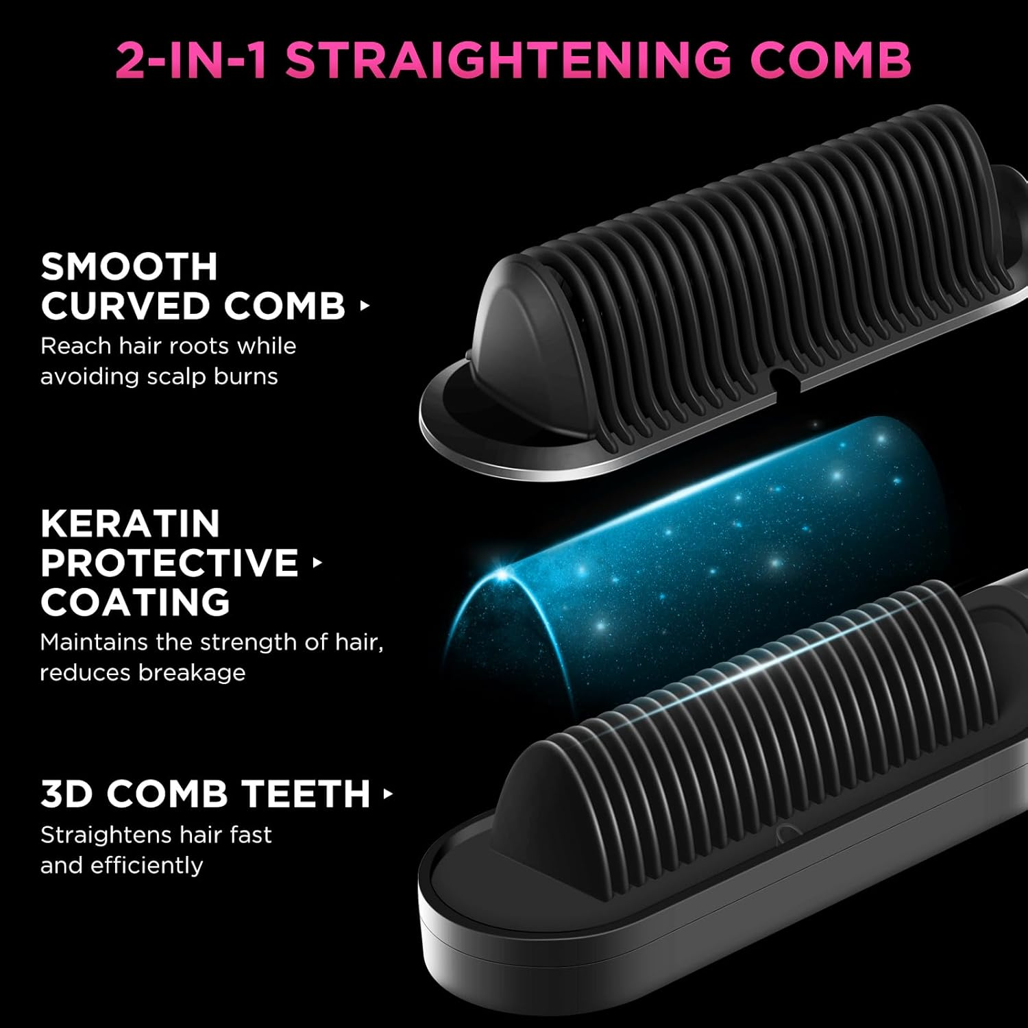 2 In1 Ionic Hair Straightener Brush, PARWIN PRO BEAUTY Hair Straightener Brush with 20S Fast Heating, Anti-Scald Design, 4 Heating Settings & LED Display, Keratin Ceramic Coating, Dual Voltage image number 5