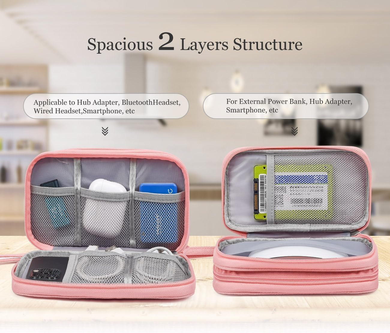 GTVGJH Electronic Organizer Travel Cable Accessories Bag, Electronic Organizer Case, Electronic Accessories Organizer Bag for Power Bank, Charging Cords, Chargers, Mouse, USB Cable, Earphones (Pink) image number 3