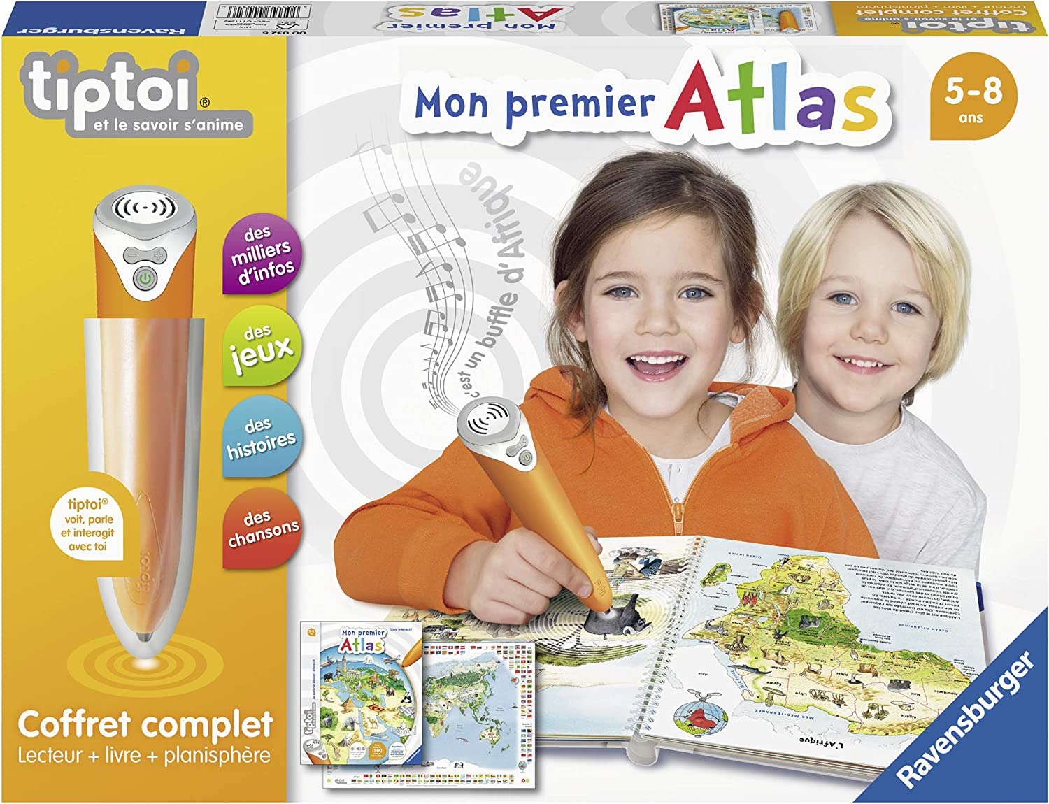Ravensburger - Tiptoi Interactive Reader Complete Set - My First Atlas Book in French - Electronic Educational Games - from 5 Years - 00032 image number 3