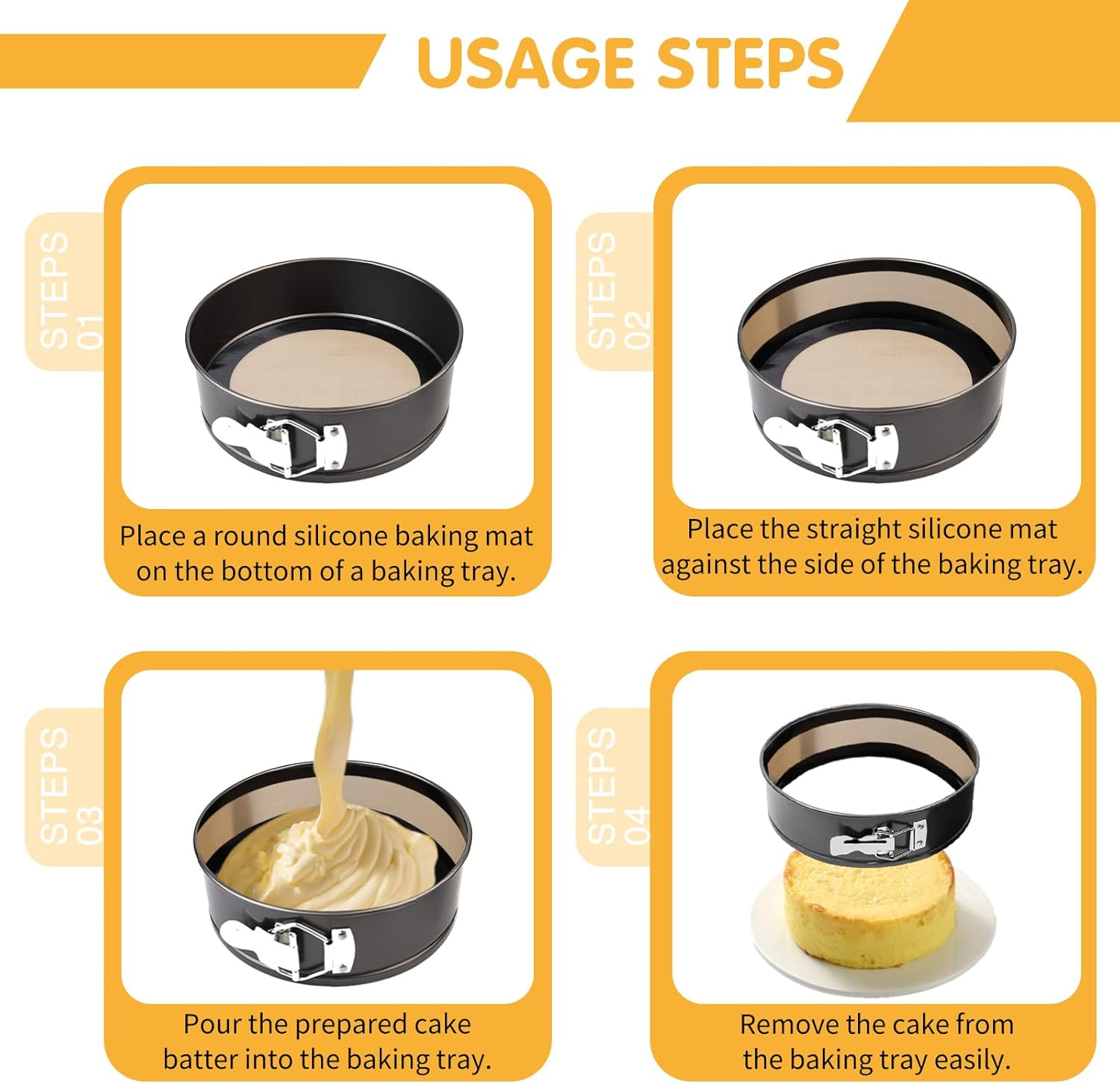 Silicone Baking Mat for Springform Pan 9 Inch, Silicone Baking Sheet, Baking Mats for Cheesecake Pans, Springform Pan Protector, Non Stick Baking Mat, Baking Tools (Black, Gray) image number 1