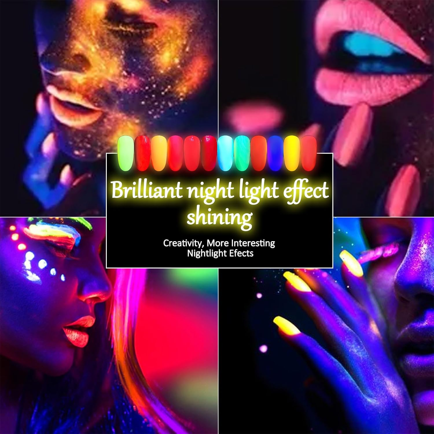 Enmart Fluorescent Nail Powder, Neon Phosphor Pigment Powder Set, Ultrafine Luminous Nail Pigment Dust for DIY Nail Decoration, Waterproof Glitter Eyeshadow, 12 Colors image number 5