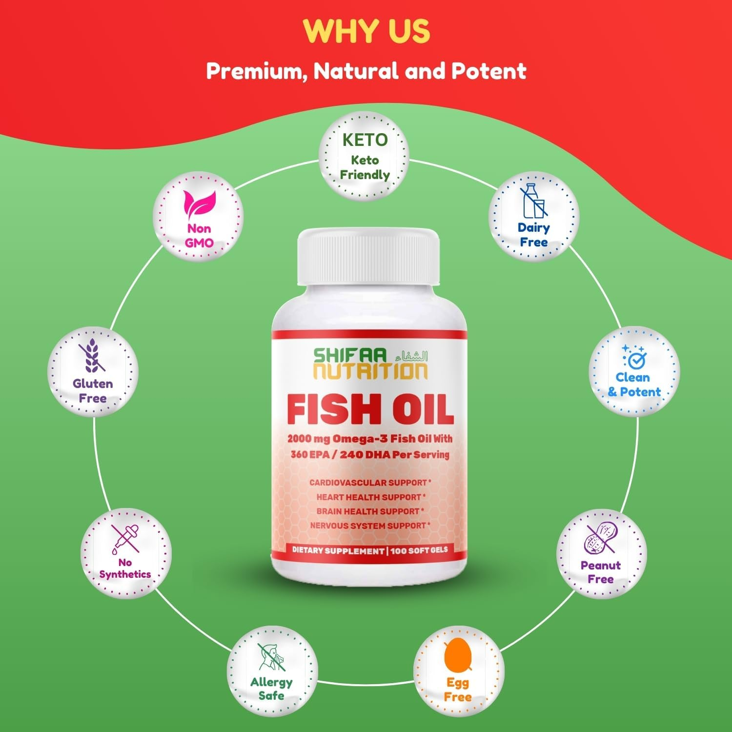 Halal Omega 3 Fish Oil Softgels by SHIFAA NUTRITION | 2000Mg per Serving with EPA & DHA | Heart, Cardiovascular, Nervous System & Brain Health | Body Fat Management | Halal Vitamins, 45 Servings image number 4