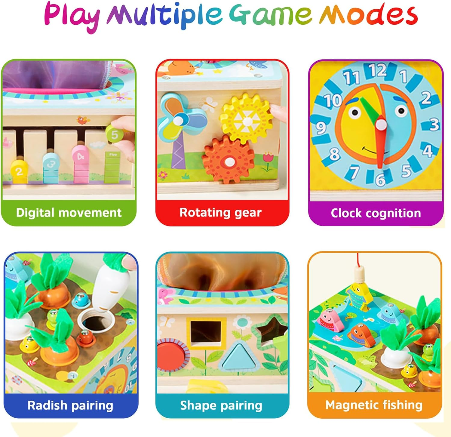 6-In-1 Montessori Tissue Box Toy for 3+Yrs Old Baby, Wooden Activity Cube, Puzzles 36+ Months, Sensory Toys for Toddlers, Montessori Toys, Wooden Developmental Toys for Babies image number 1