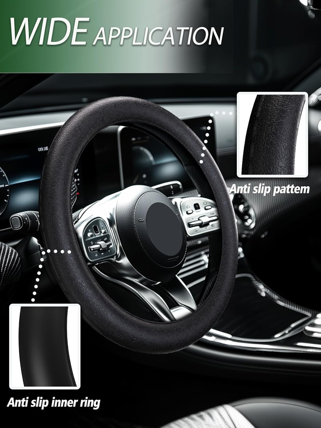 LRITER Car Steering Wheel Cover, Non-Slip Silicone Material, Multiple Color Choices, Universal Auto Parts Steering Wheel Cover, Suitable for Most Cars (Black) image number 3