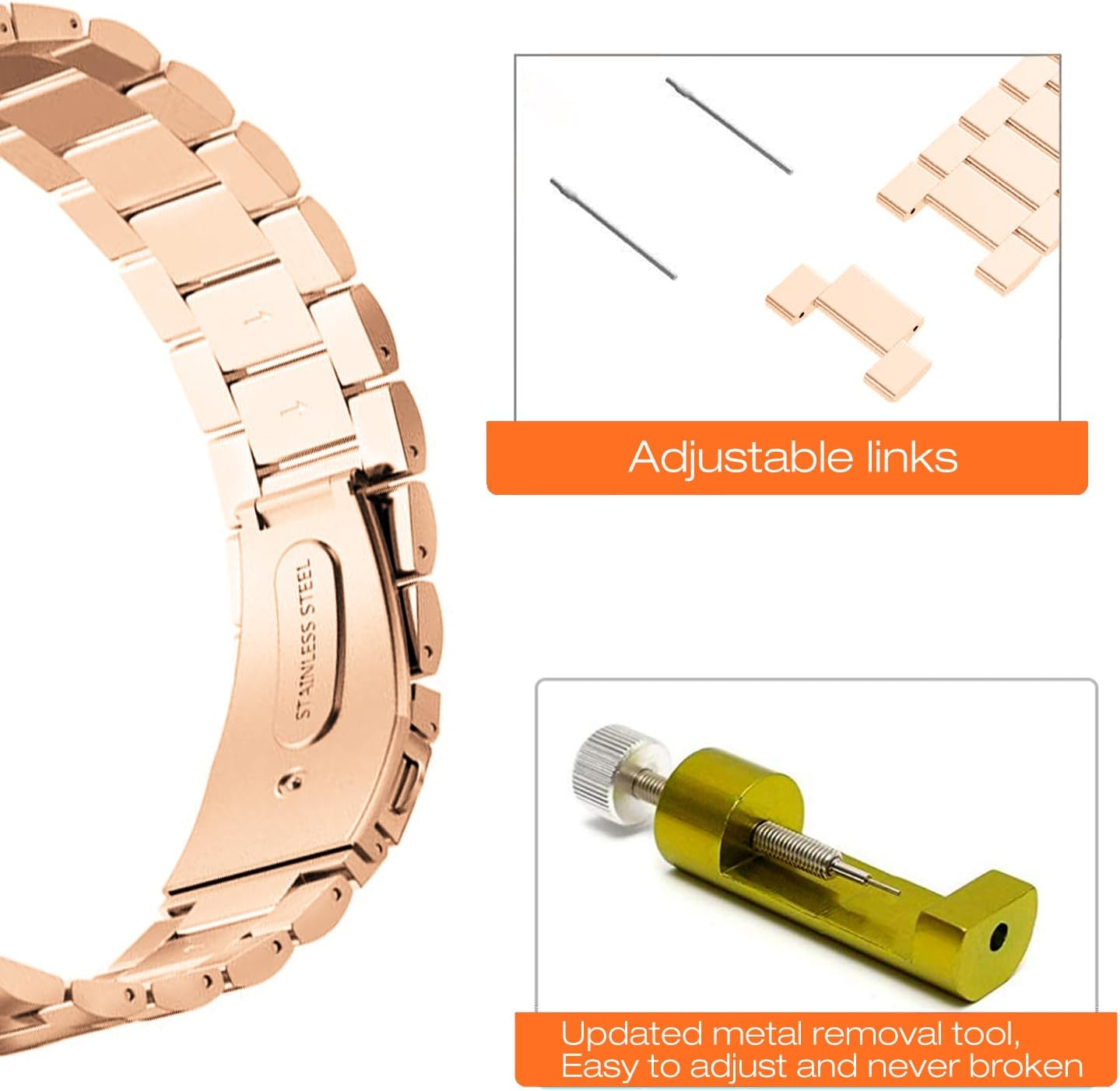 Abanen Stainless Steel Watch Bands for Fenix 5S / Fenix 6S / Fenix 7S / Descent MK2S, 20Mm Quick Fit Metal Adjustable Replacement Wristband Strap for Garmin Epix Pro 42Mm - Black image number 2