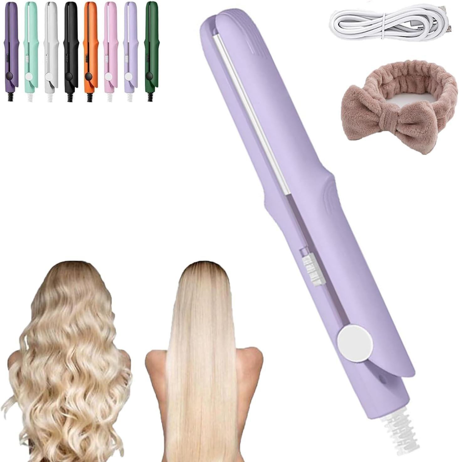 Gadgetcab Curling Iron, Gadgetcab Mini Curling Iron, Gadget Cab Mini Hair Curler, 2-In-1 Mini Curling Wand & Flat Iron Hair Straightener, Portable Ceramic Curling Iron for Short Hair (Purple)