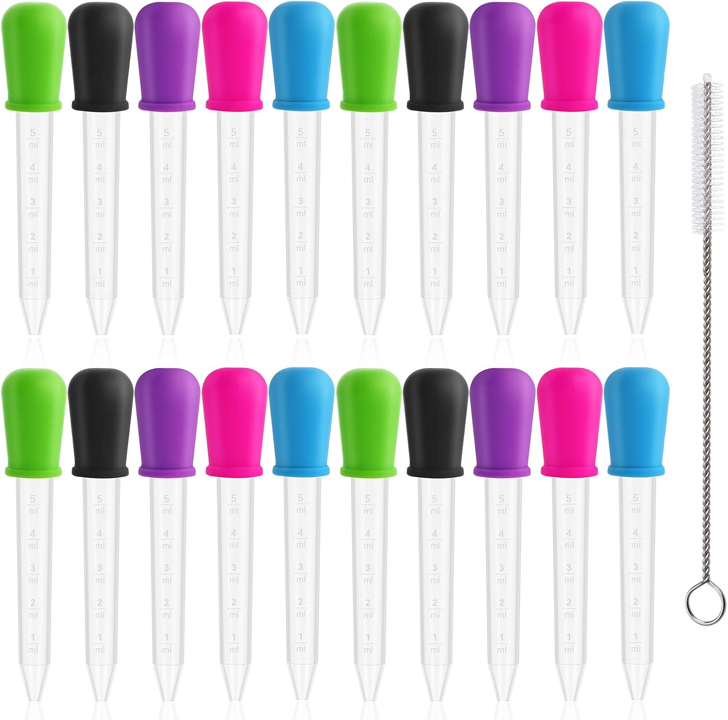 20Pcs Liquid Droppers Silicone 5Ml with a Clean Brush Plastic Pipettes Eye Dropper with Bulb Tip for Candy Mold,Candy Molds Gelatin Maker,Industrial Science and Crafts Projects image number 2