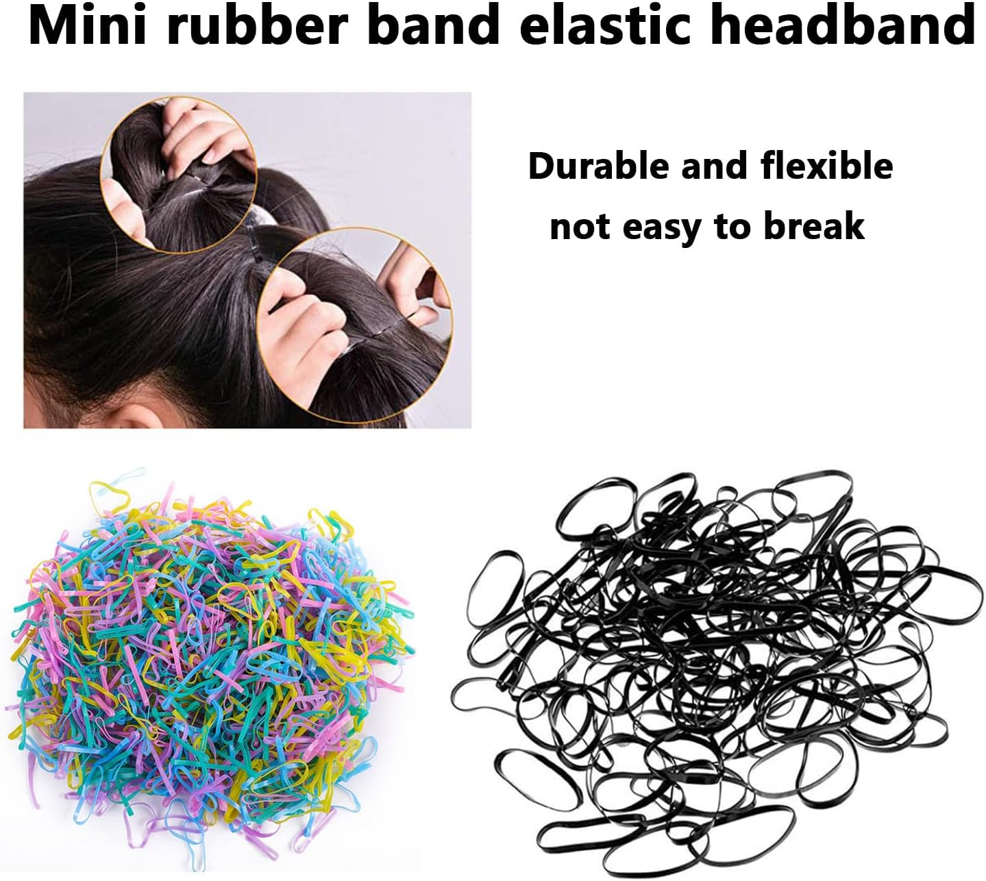 Pack of 1000 Hair Bobbles Multicoloured Mini Elastic Hair Bands for Soft Elastic Bands for Children'S Hair, Children Girls Women'S Braids, Wedding, Hairstyle and More image number 3