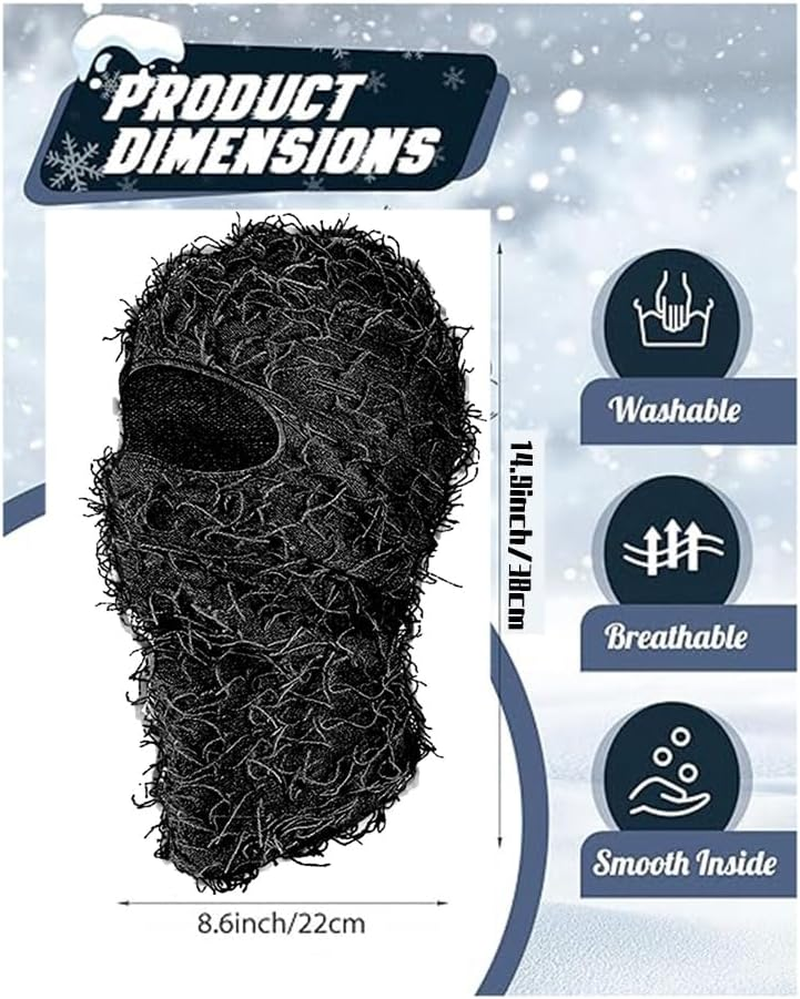Distressed Ski Mask Full Face Knitted Fuzzy Yeat Shiesty Distress Mask for Men Women Easy to Use Black image number 4