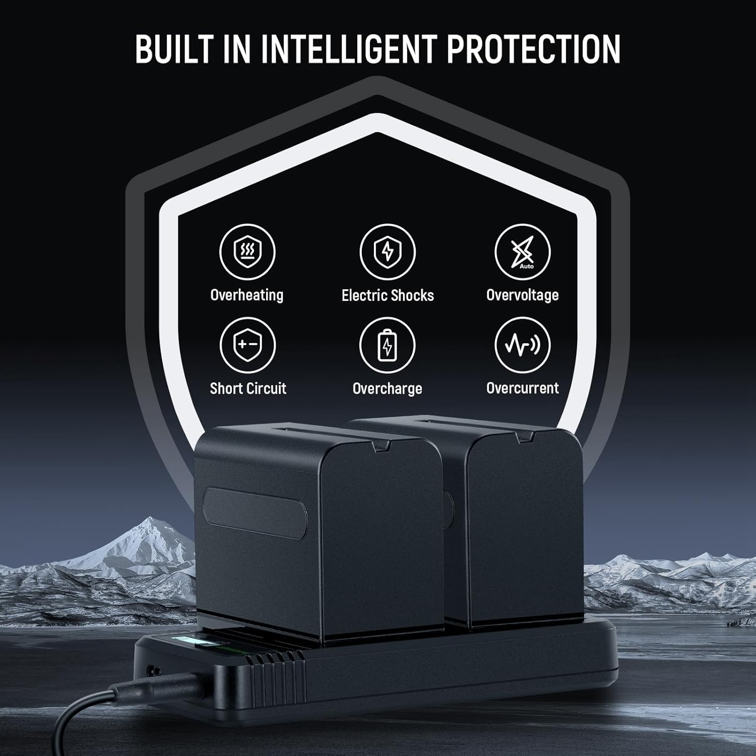 NEEWER 2Pcs NP-F970 7800Mah Replacement Batteries with Charger/Cleaning Cloth, Compatible with Sony NP-F970 F960 F950 F770 F750 F570 F550 FX3 FX30 A7 Canon R5 Nikon Z8 Cameras, for Handycam LED Light image number 4