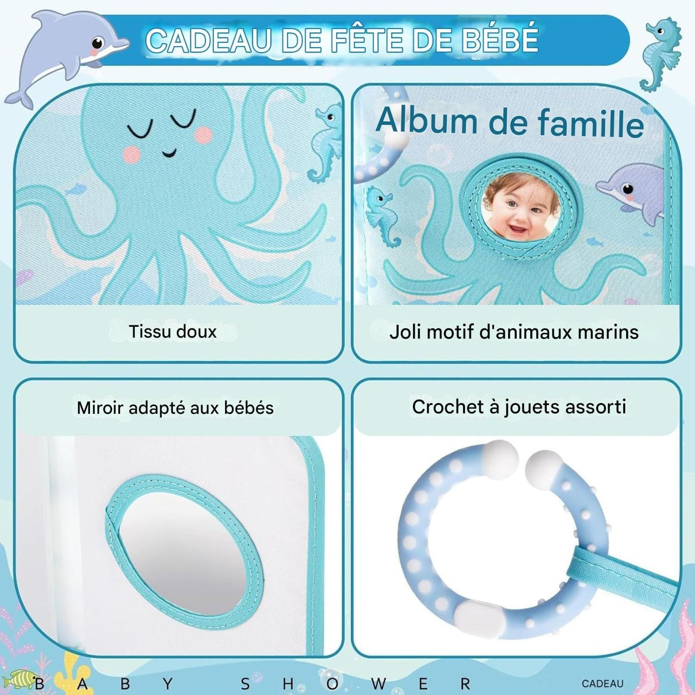 Baby Photo Album | Baby Family Photo Book &ndash; Octopus Theme for Photos 10 X 15 Cm Soft Album for Children Parents Grandparents