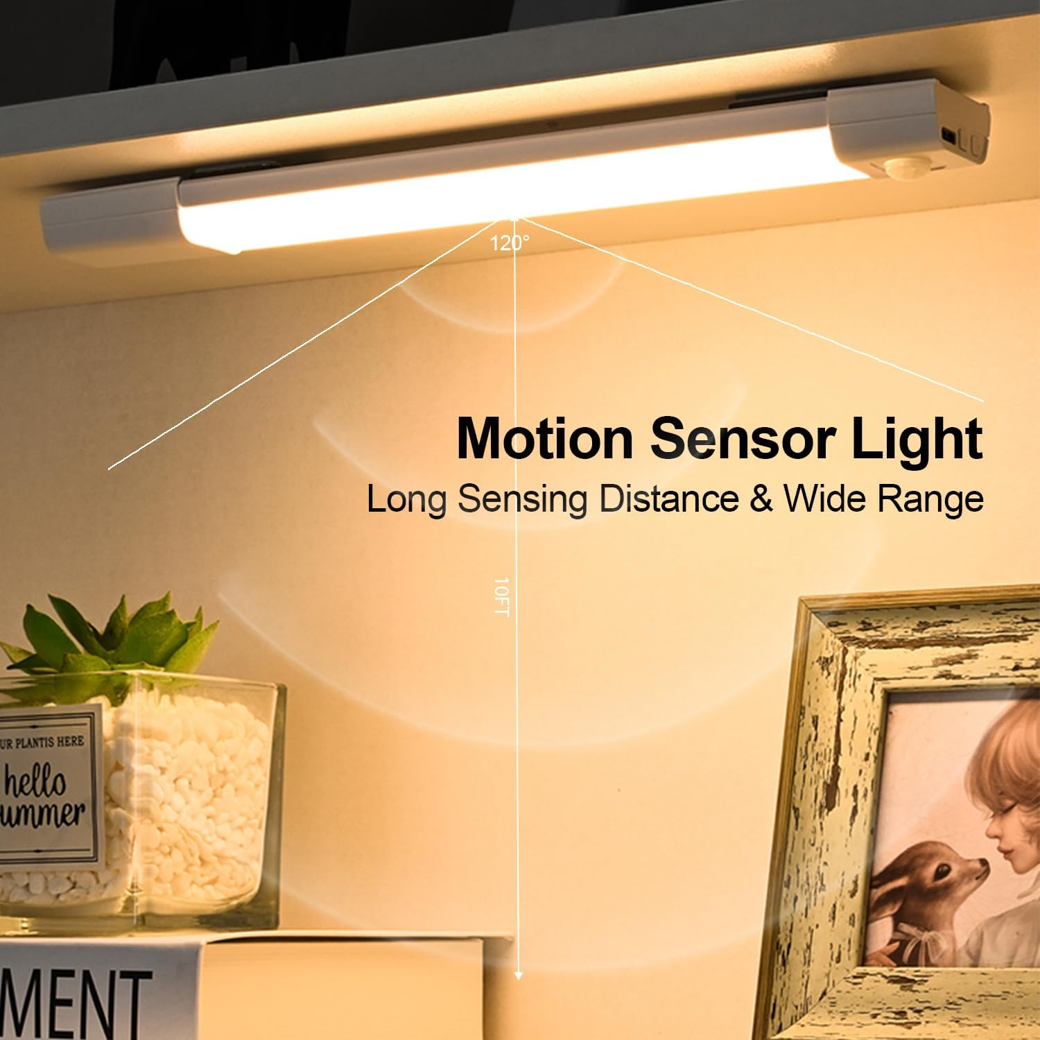 H HOME-MART under Cabinet Lights,3 Color Closet Lights,30 LED Rechargeable Closet Lights Dimmable LED Motion Sensor Light Indoor,Under Cabinet Lighting or Stairs, Kitchen, Bedroom, Wardrobe image number 3