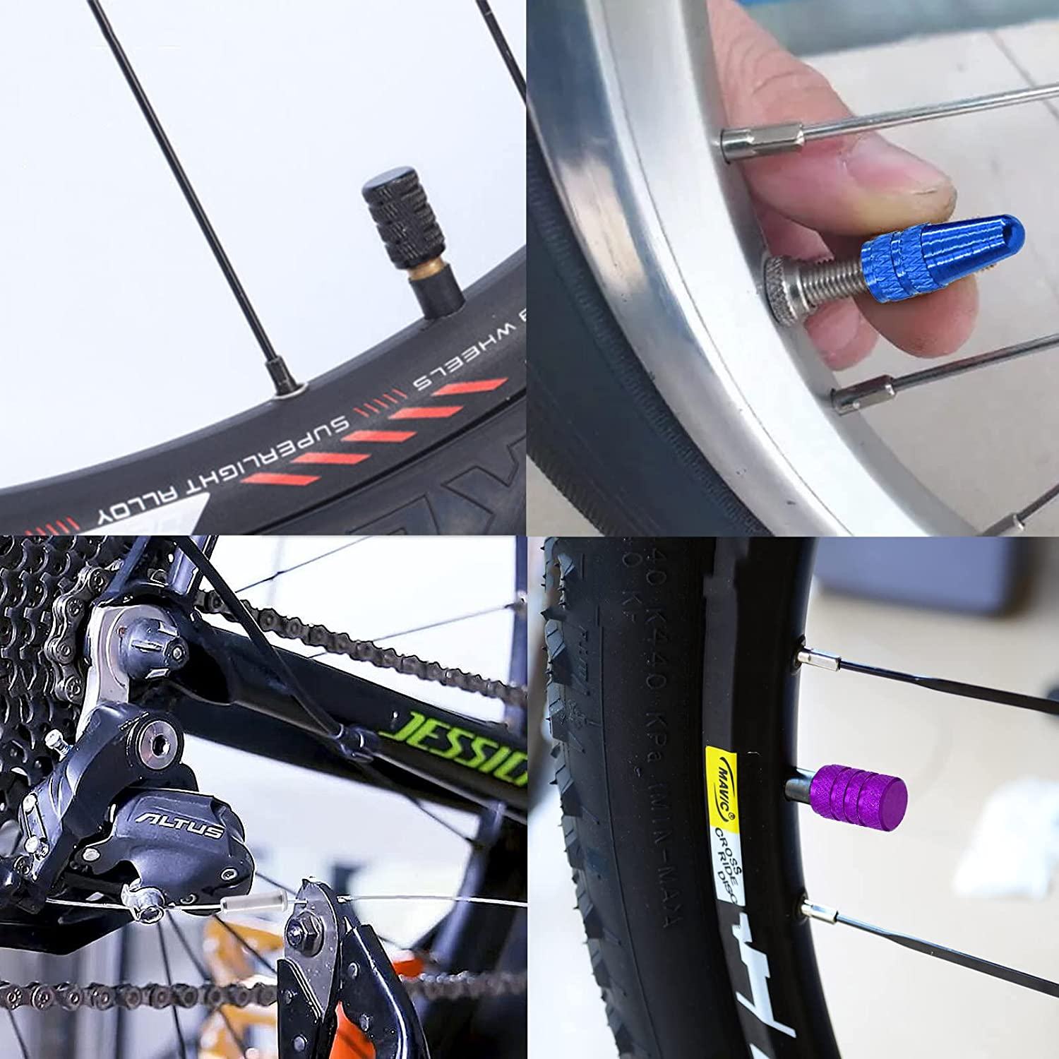 Swpeet 64Pcs 3 Styles Bike Cable End Caps Assortment Kit, Multi Color Anodized Aluminum Alloy Cycling Valve Cap Adapter Cap Bicycle Bike Tire Caps for Bicycle Bike Tire Caps image number 3