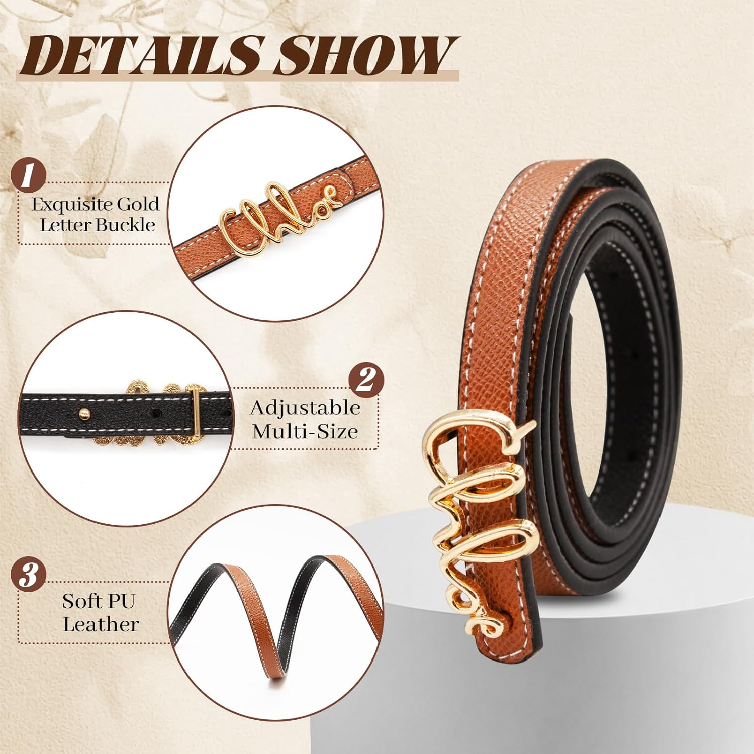 LJCZKA Women Skinny Reversible Belts for Jeans Dress Coats,Adjustable Thin Waist Leather Belt for Ladies with Gold Buckle image number 4