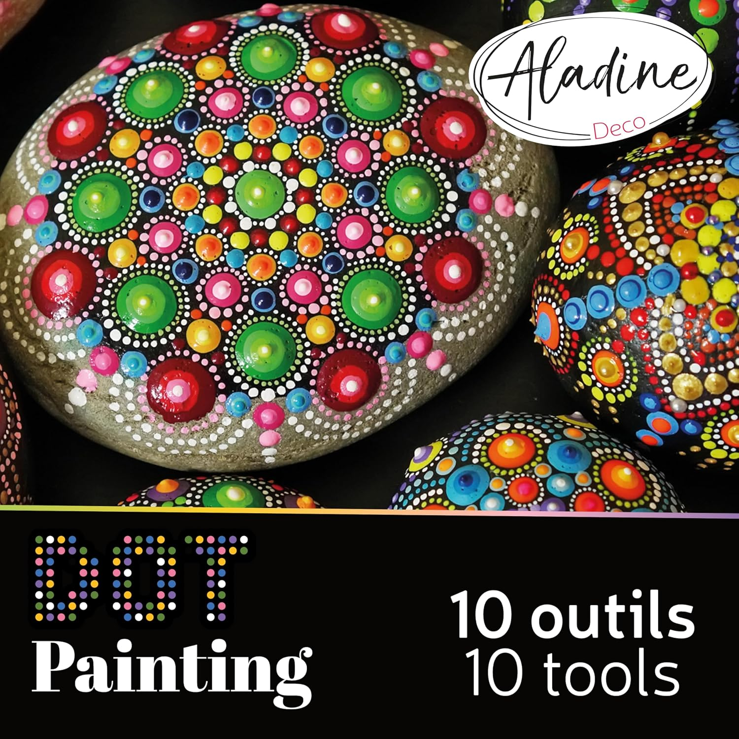Aladine 80811 Kit Outils De Dot Painting 10 Accessories & 14 Attachments for Mandalas, Pebble Painting, Wood, Fabric, Canvas Dotting Dots, Creative Hobby-80811, Multi-Colour, Loisirs Cr&eacute;atifs image number 1