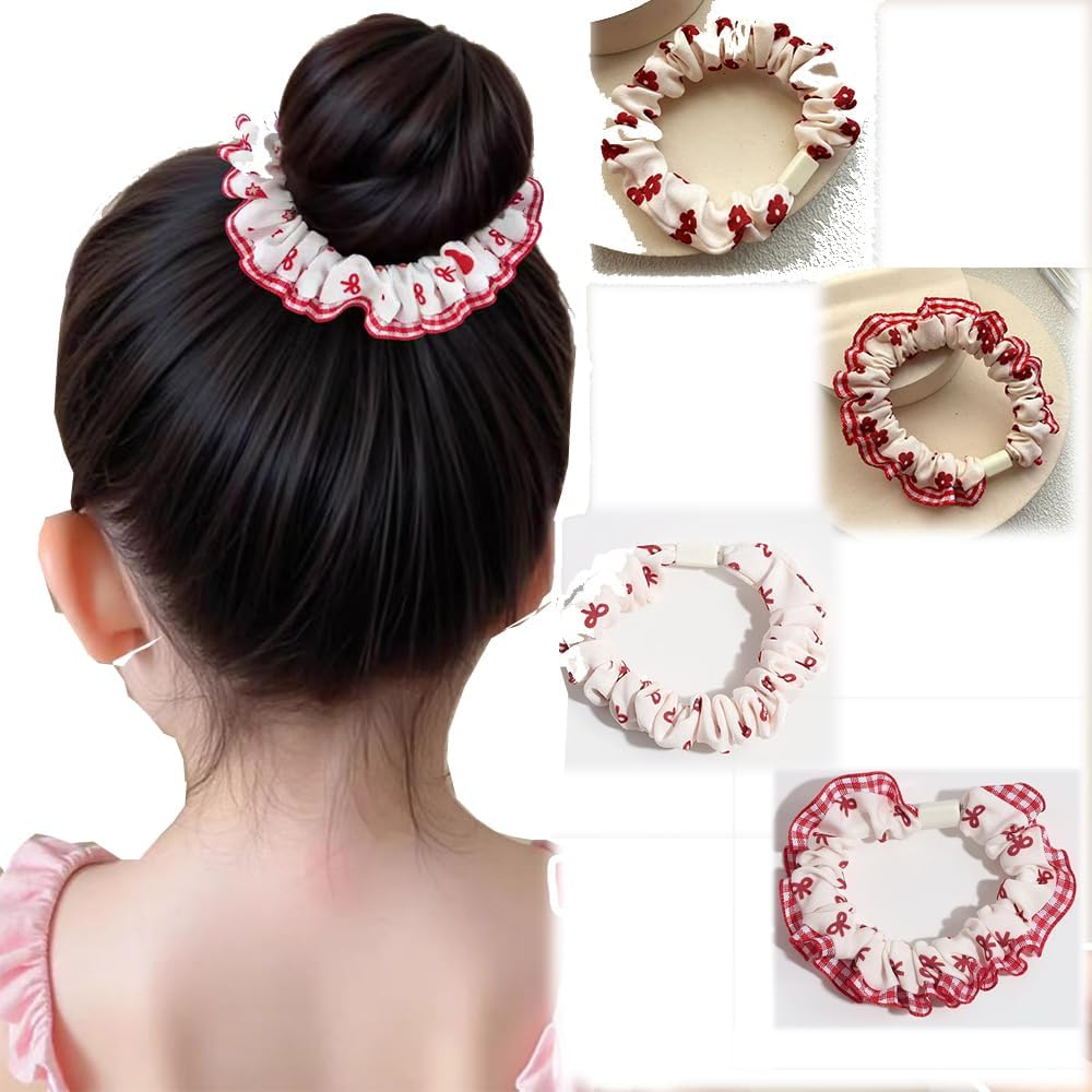 Hair Scrunchie with Bow, Satin Silk Bowknot Hair Bobbles, Ponytail Holder, Elastic Velvet Hair Band, Silk Scarf, Rabbit Ears Shape for Women (Style C, Pack of 4)