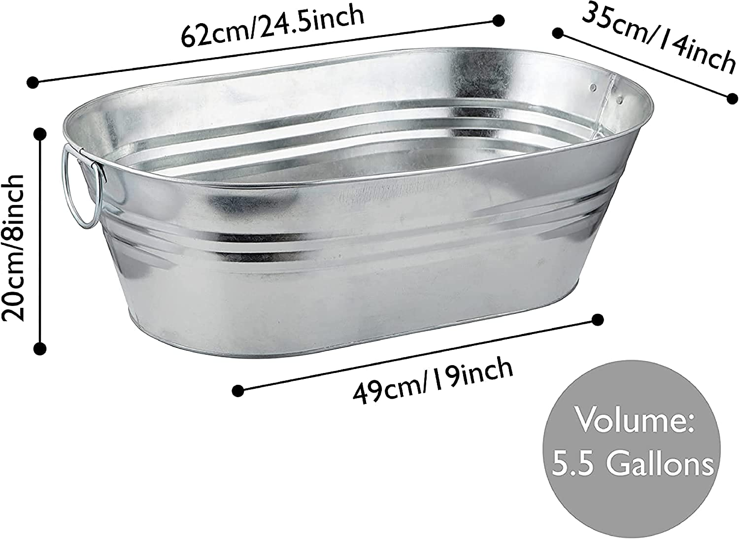 Katai Galvanized Steel Drinks Bucket - Oval, 5.5 Gallon Rustic Style Drinks Tub, Carry Handles - with Bottle Opener image number 5