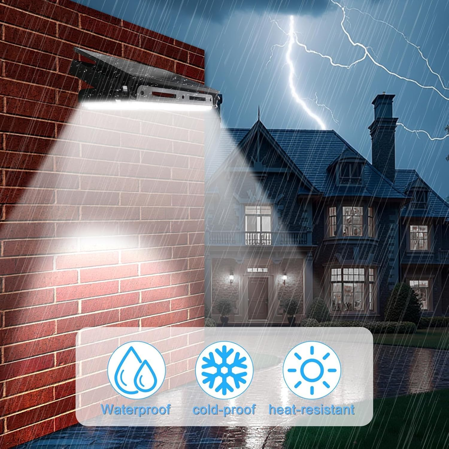 100W Solar Lights Outdoor Waterproof, Dusk to Dawn Solar Powered Security Lights, Solar LED Flood Lights Outdoor, 6500K Cool White, for Porch, Patio, Yard, Garage, Garden image number 2