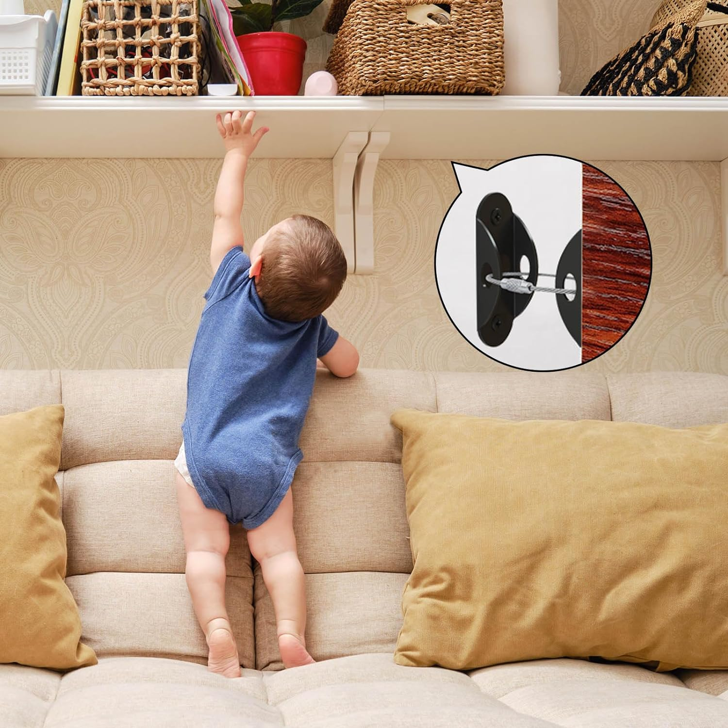 12 Pack Furniture Anchors, anti Tip Furniture Anchors with Furniture Wall Anchor, Furniture Straps Use to Prevent Falling and anti Tip, Wall Anchors for Furniture, Black. (Black)