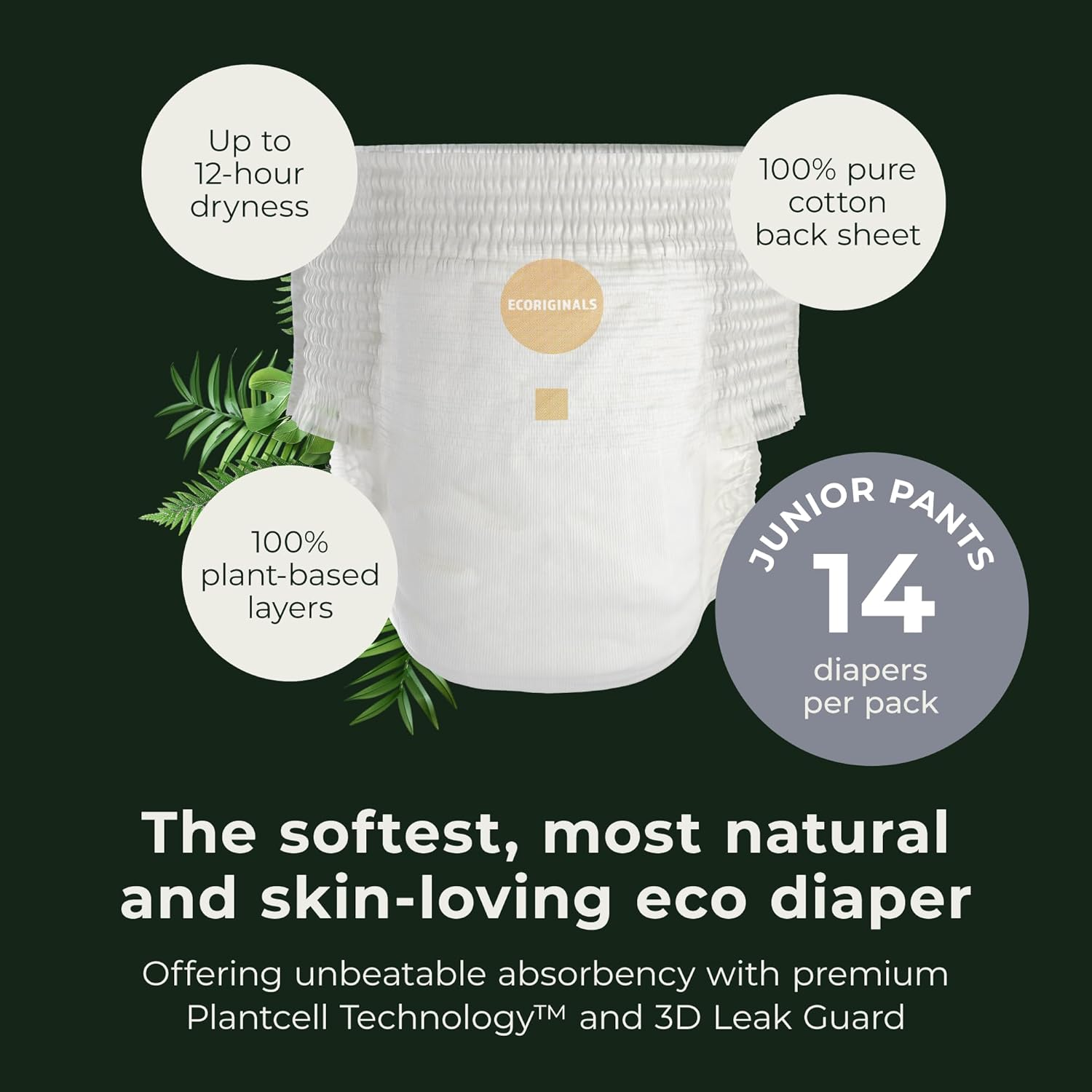 Ecoriginals - 84 Eco Junior Pull Ups - Kids Nappy Pants Size 6 with 100% Plant-Based Layers, Disposable & Hypoallergenic Toilet Training Pants - Secure Fit Nappies (16Kg+), 14X6 Packs image number 3