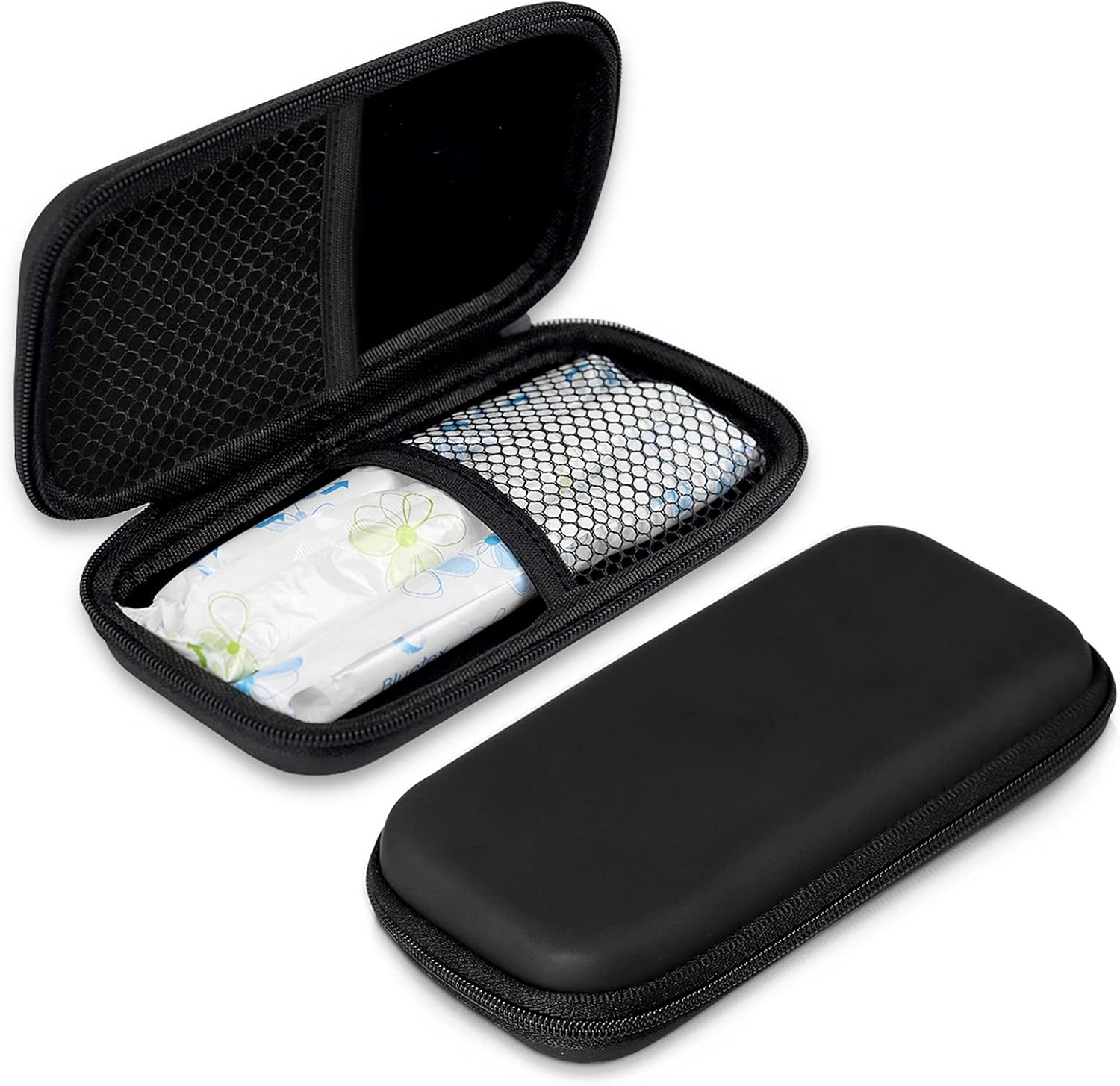 Tuciyke Tampon Storage Bag,Black Tampon Organizer Bag with Zipper Pack of 2 Small Pouch for Feminine Products 6.3*3.3*1.2Inches Portable Period Bags for Women,Ladies,Girls