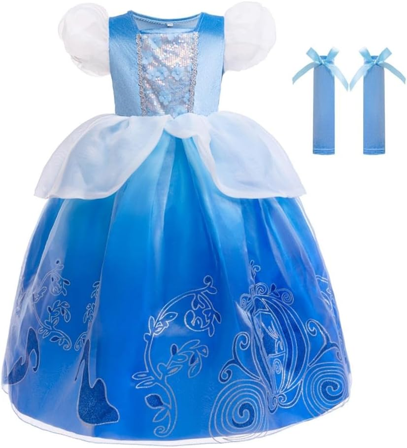 Dressy Daisy Princess Fancy Dress up Halloween Costume Pumpkin Car Birthday Party Outfit with Arm Mitts for Toddler Girls Size 2-7