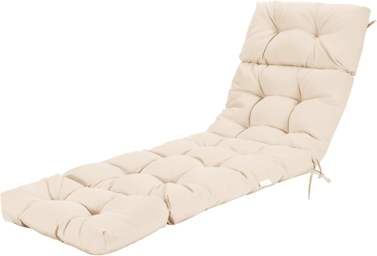 GRAFFY Lounge Chair Cushion, 72&rdquo; X 22&rdquo; X 4&rdquo; Patio Chaise Lounge Cushion W/4 String Ties, Thickened Recliner Cushion W/Waterproof Design, Tufted Patio Recliner for Outdoor Indoor (Beige)