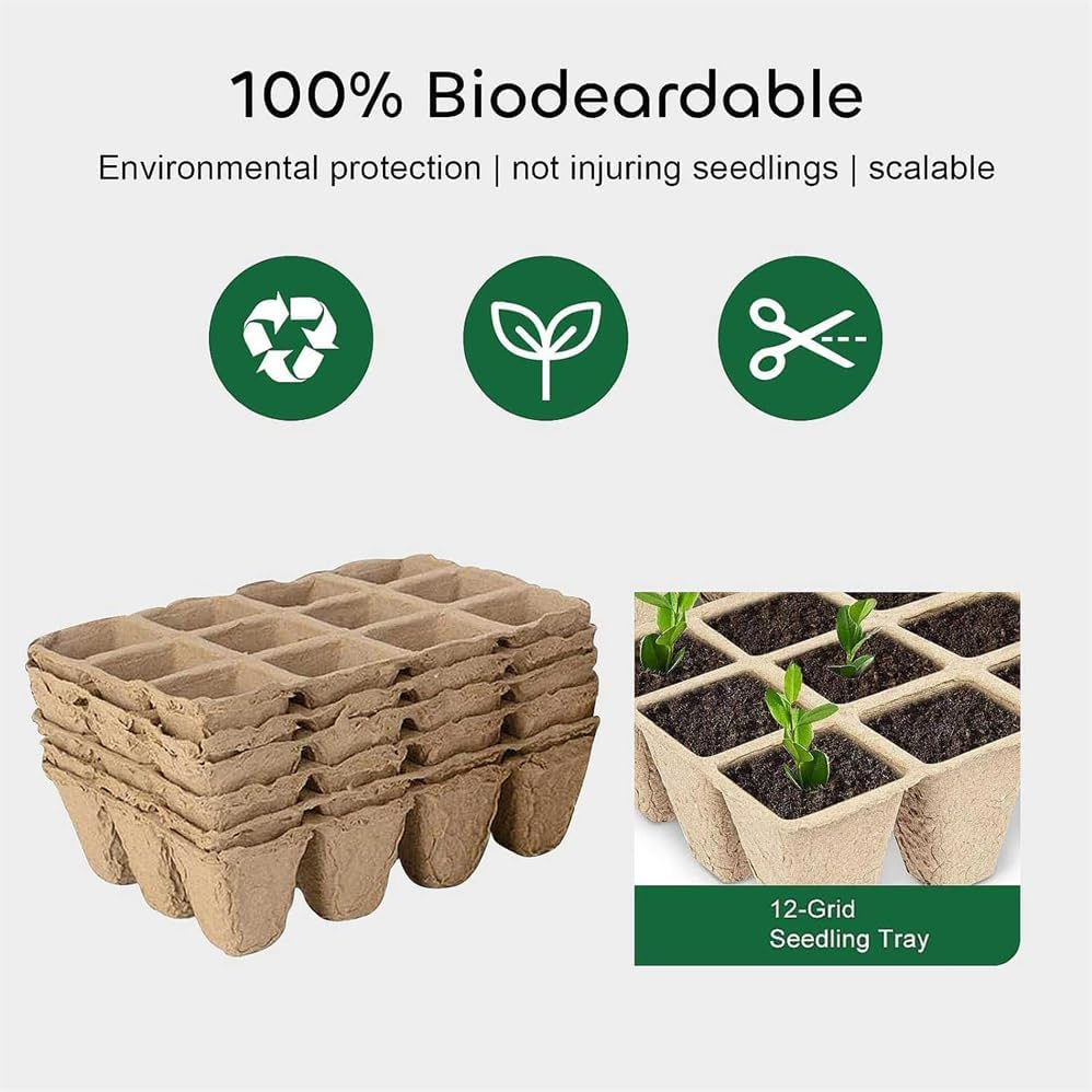 50 PCS 12 Grids Seed Trays,Cells Biodegradable Peat Pots Seedling Germination Trays,Peat Pots Seedling Pots Biodegradable,Pulp Germination Trays,Biodegradable Peat Pots for Seedling image number 5