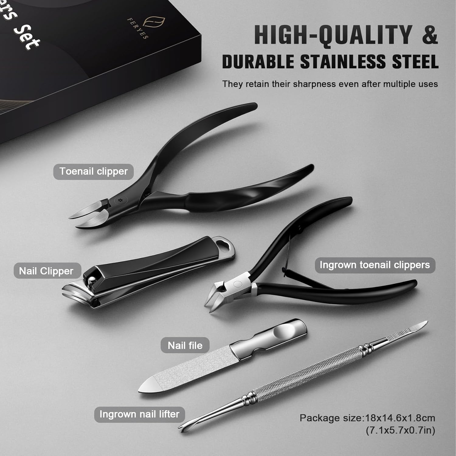 FERYES Ultimate Toenail Clippers for Seniors Thick Toenails, Premium Stainless Steel Nail Clippers for Nails 5Pcs&ndash; Ideal for Men, Women