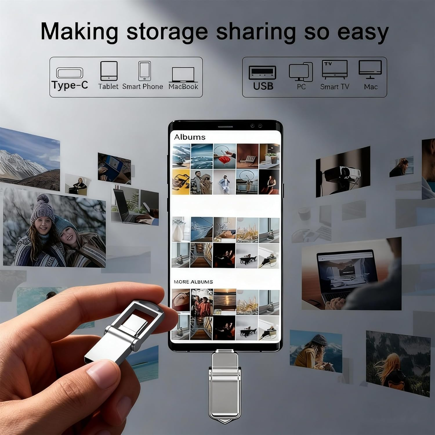 2 Pack 32GB Ultra Dual Drive USB Type-C Flash Drive, 2-In-1 Type-C & USB 2.0 Memory Stick for Smartphones, Tablets, Computers, Android Devices(1 Sliver 1Gun Grey) image number 3