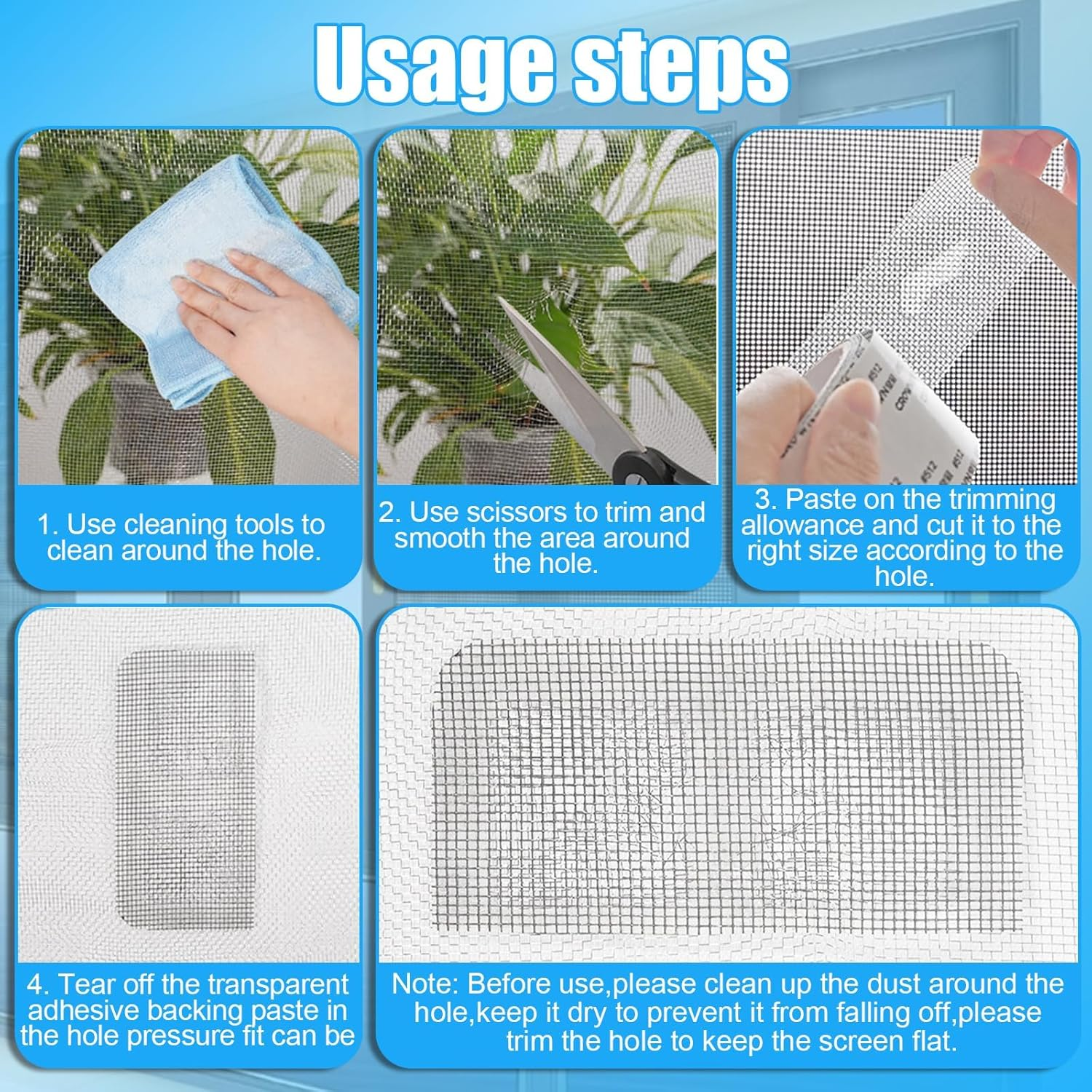 Window Screen Repair Tape, Screen Rrepair Kit for Windows or Doors Screen Repair, 2 X 80Inches Strong Adhesive & Waterproof Fiberglass Covering Mesh Tape, Gray image number 5