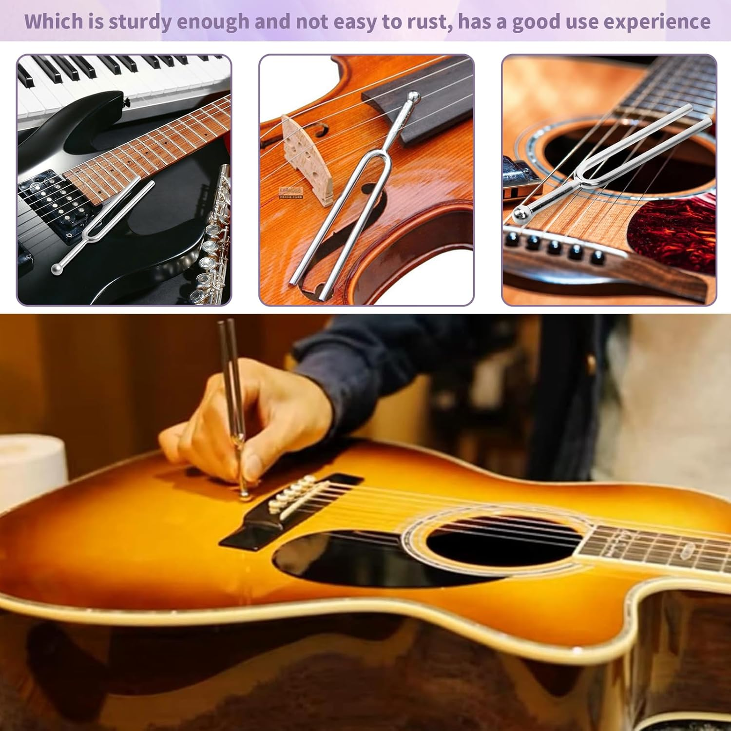 440Hz Tuning Fork, Standard Tuning Fork for Beginner Guitars Violinists, Stainless Steel Tone Tuning Fork for Musical Instruments, String Instruments Tone Tuning Fork for Violin Guitar (4 PCS) image number 2