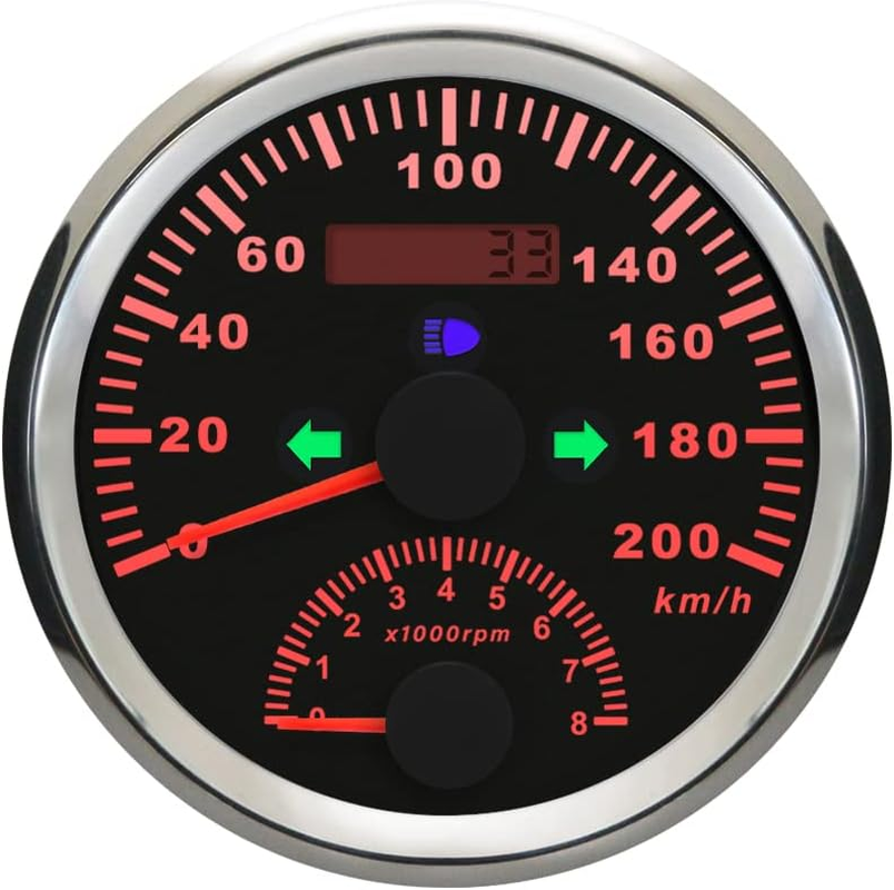 ELING 85Mm GPS Speedometer 0-200Km/H with Tachometer 0-8000RPM 12V with Backlight for Racing Motor Van (Black+Stainless Steel)