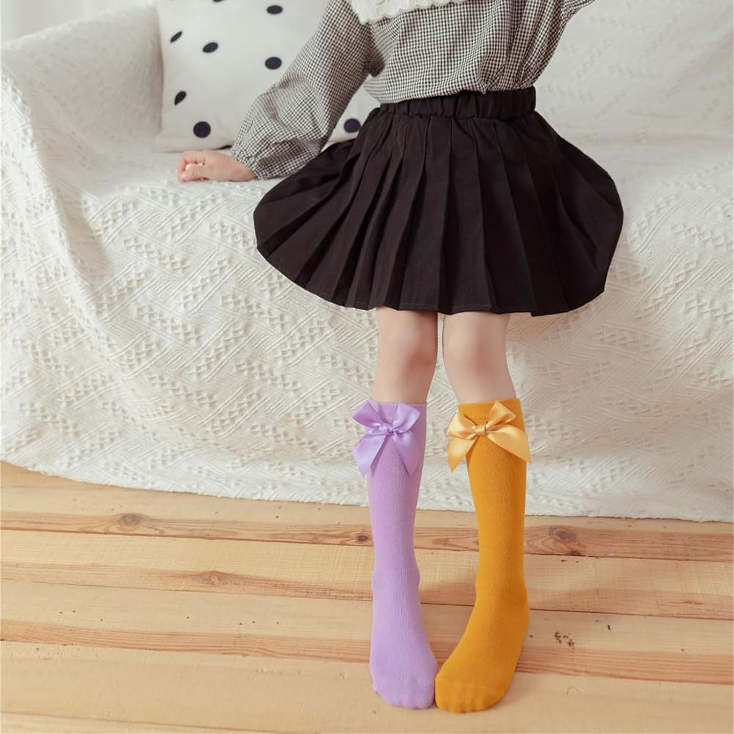 Lyvixora Newborn Baby Girls Socks with Bows - Soft Knee-High Christmas Style, Cute & Long Comfortable Infant Toddler Socks, Warm in Autumn and Winter image number 1