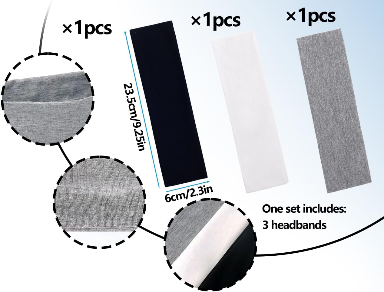 Lhbwhiz Pack of 3 Yoga Headbands, Women'S Non-Slip Wide Headband, Soft Elastic Fitness Hair Bands, Sports Fabric Hair Band, for Running, Exercise, Gym (23.5 X 6 Cm, Solid Colour) image number 6